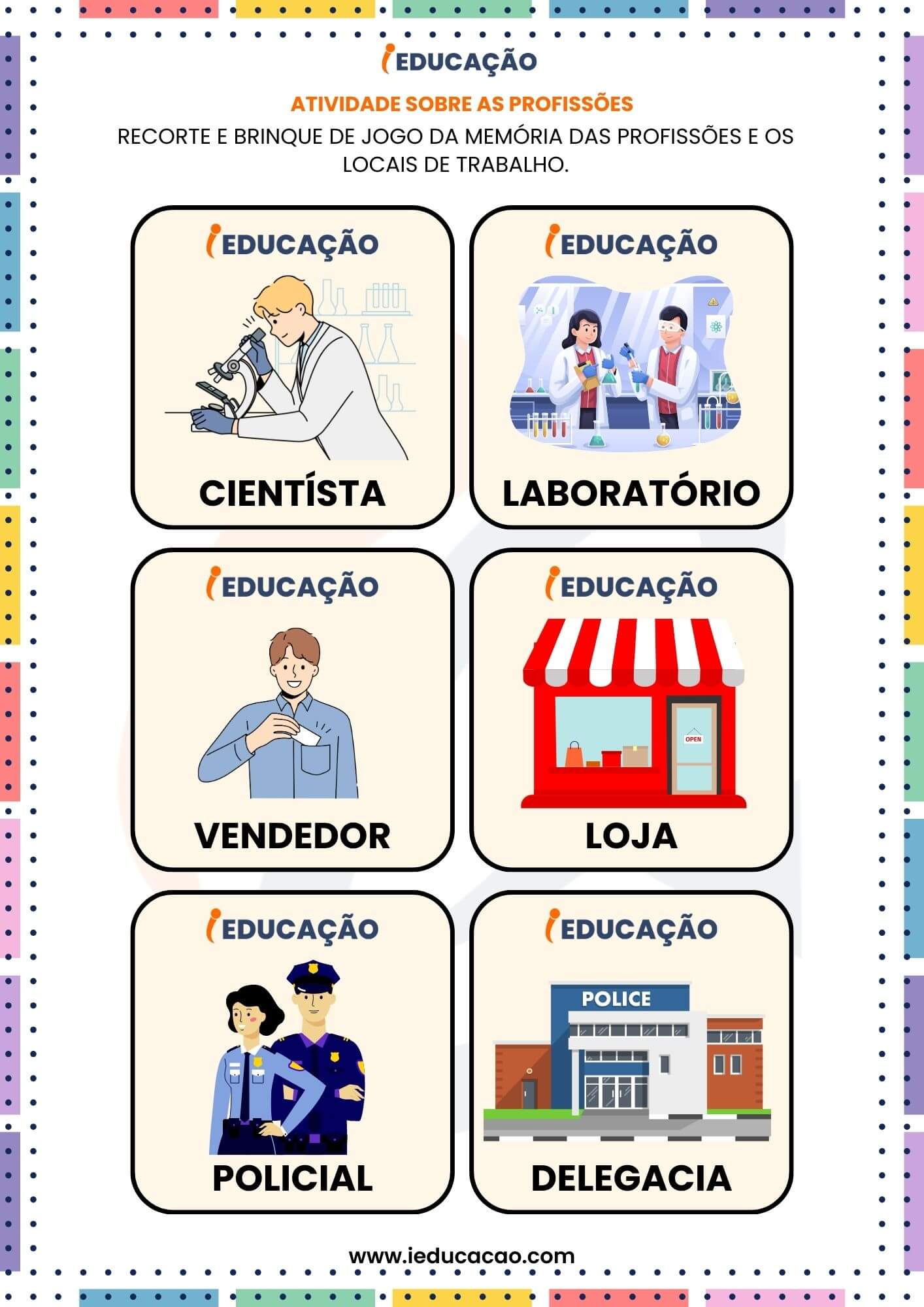 Atividades Lúdicas Sobre Profissões Para Educação Infantil - iEducação atividades lúdicas sobre profissões para educação infantil - jogo da memória com as profissões e local de atuação 2-