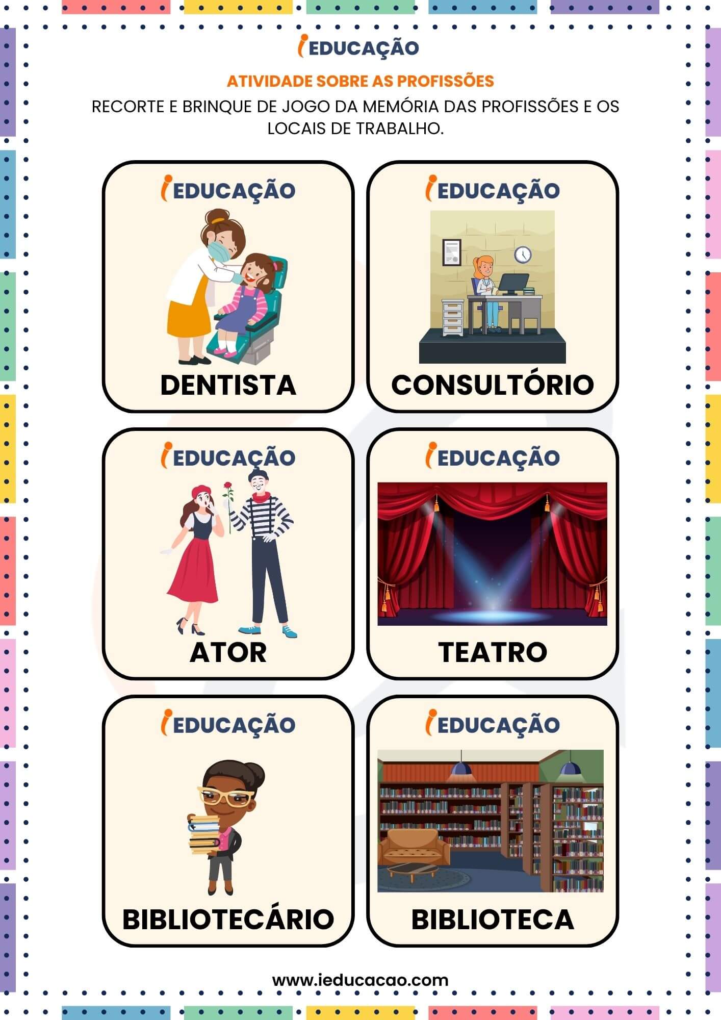 Atividades Lúdicas Sobre Profissões Para Educação Infantil - iEducação atividades lúdicas sobre profissões para educação infantil - jogo da memória com as profissões e local de atuação 3-