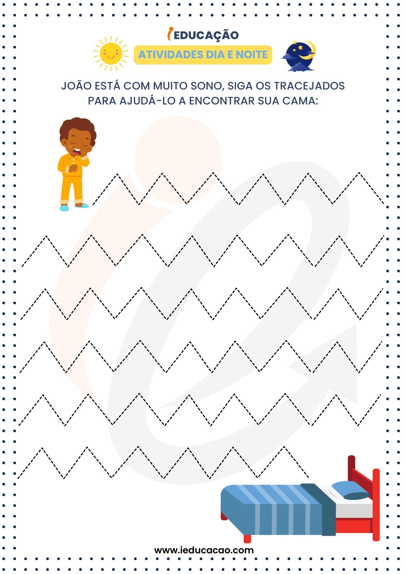 Atividades Dia e Noite- Atividade de Coordenação Motora para Educação Infantil- Tracejados- Pontilhados