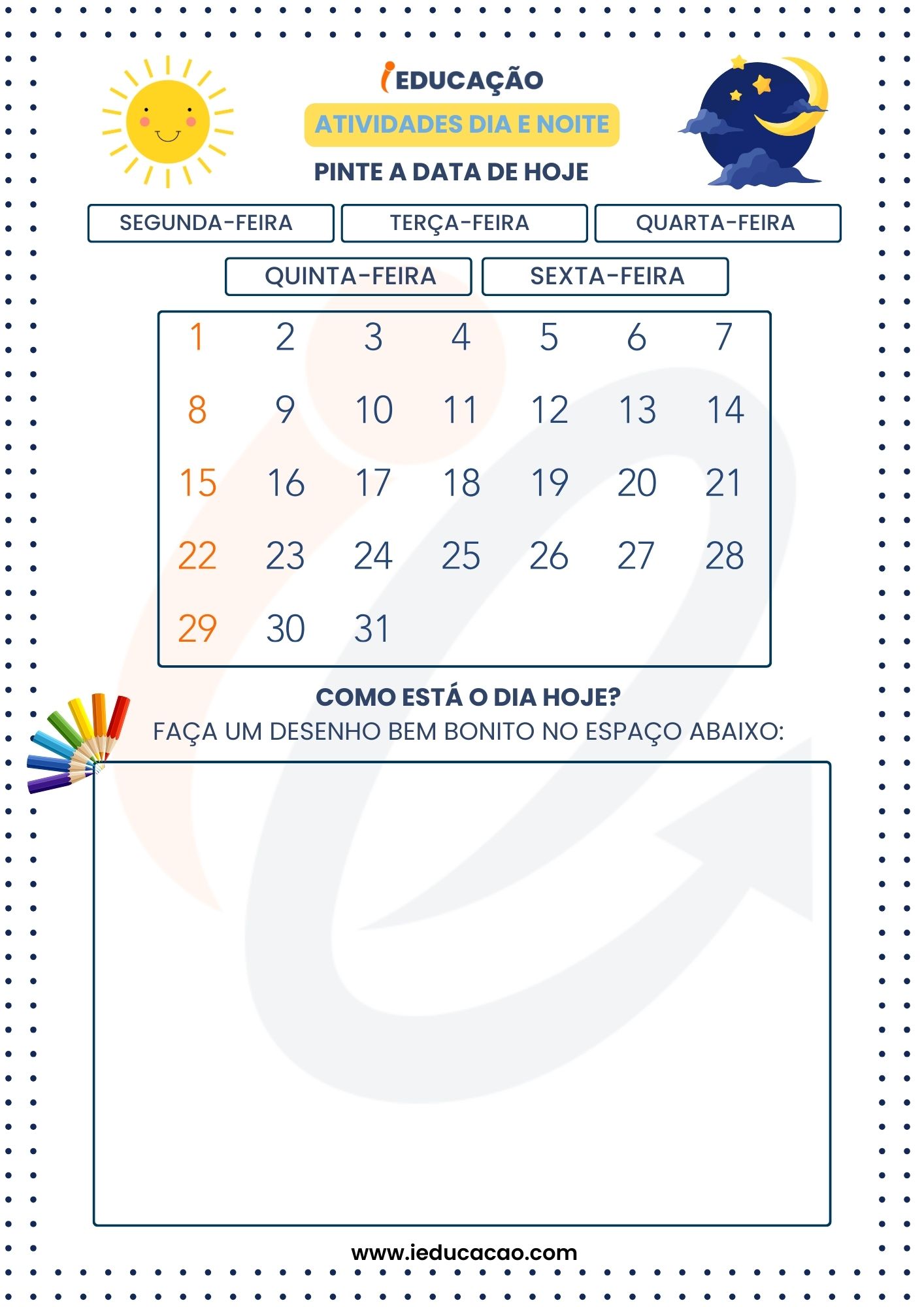 Atividades Dia e Noite_ Dias da Semana- Atividades de Calendário