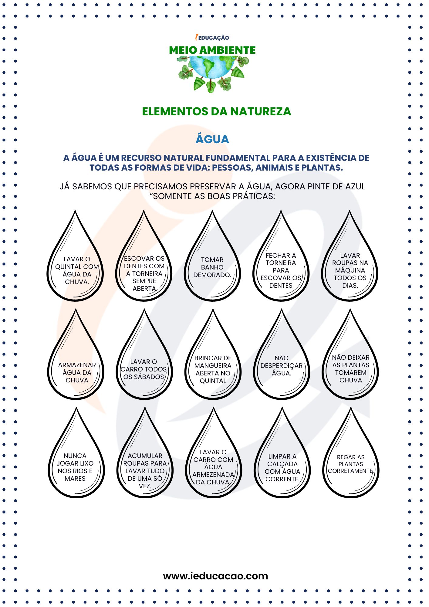 Atividades do Meio Ambiente 1 Ano - Educação Ambiental Leitura de Frases Simples - Atividades da água para o 1º ano  - Preservação da água.