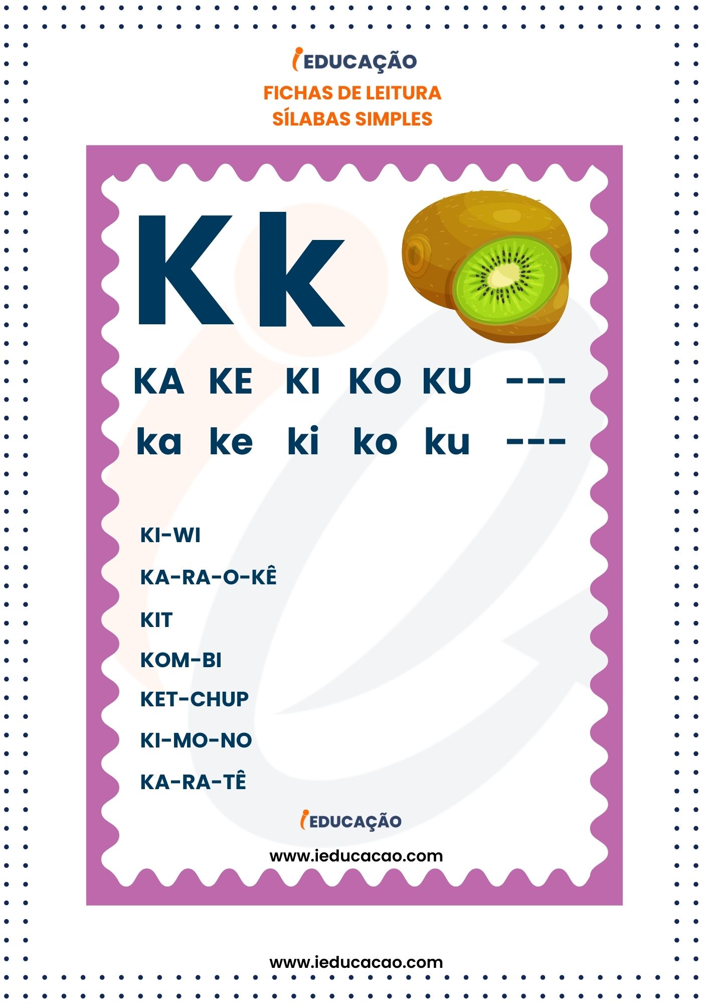 Fichas de Leitura Silabas Simples-silaba ka ke ki- ko