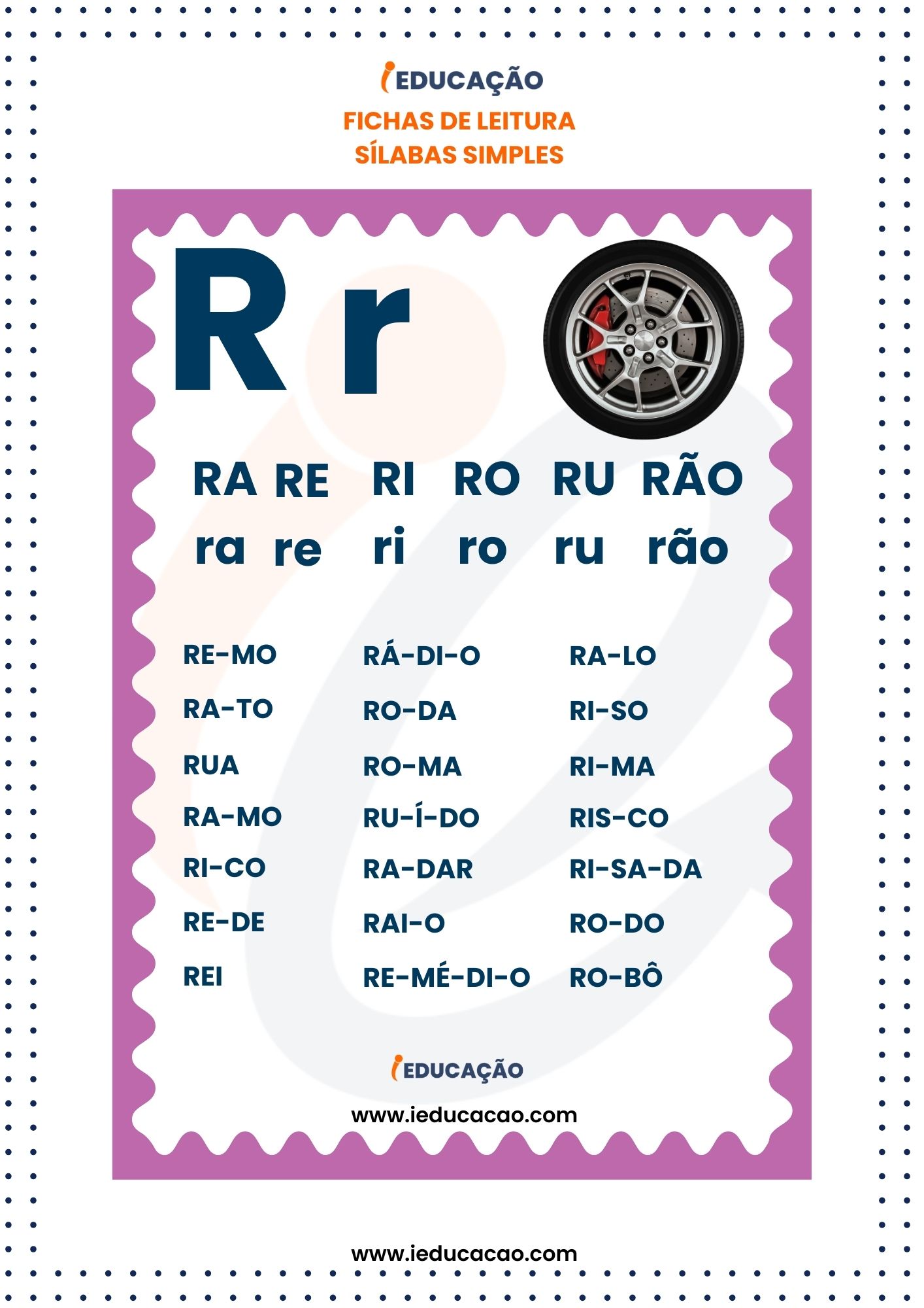 Fichas de Leitura Silabas Simples silabas Ra re ri ro ru