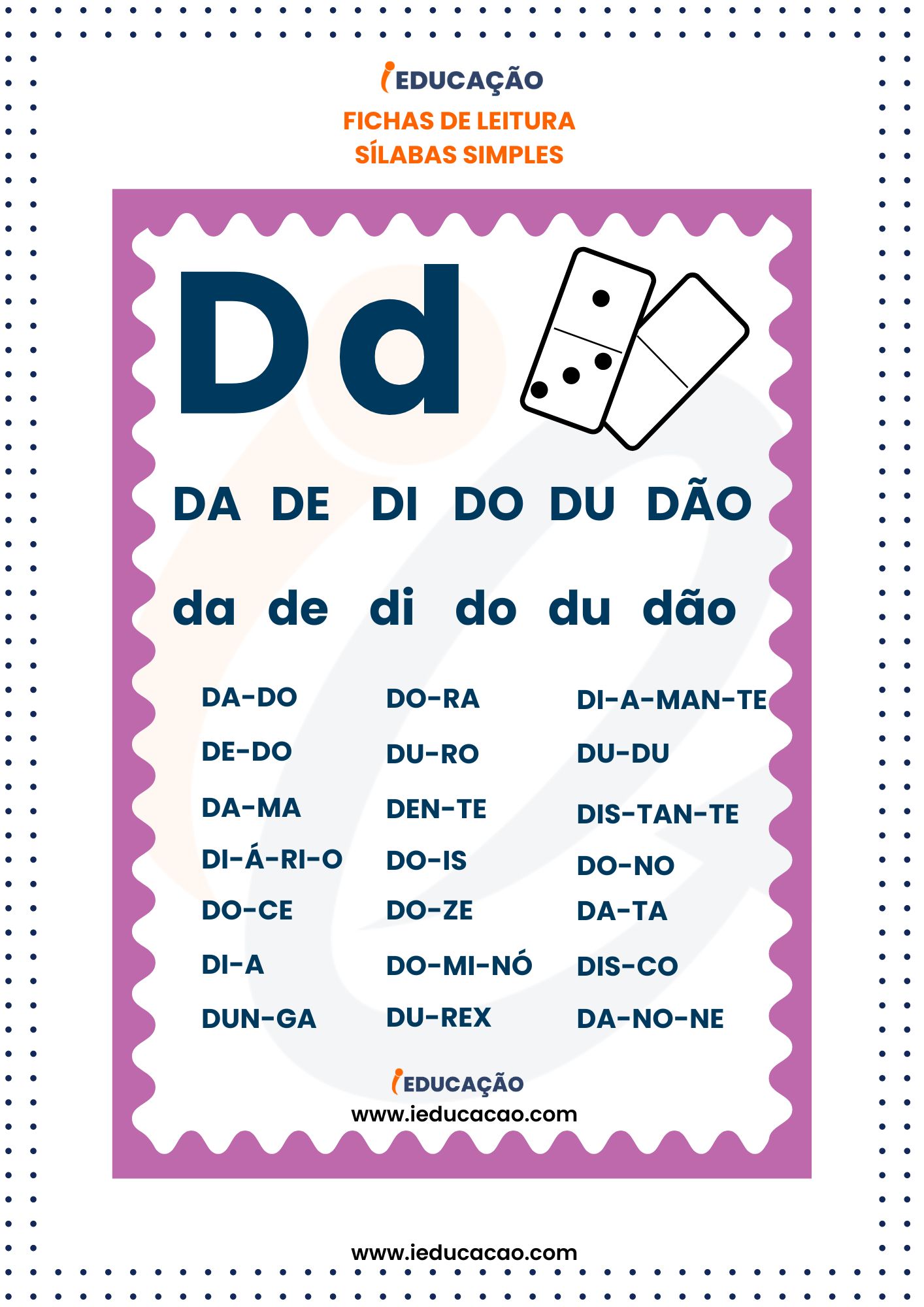 Fichas de Leitura Silabas Simples- silabas da de di do du