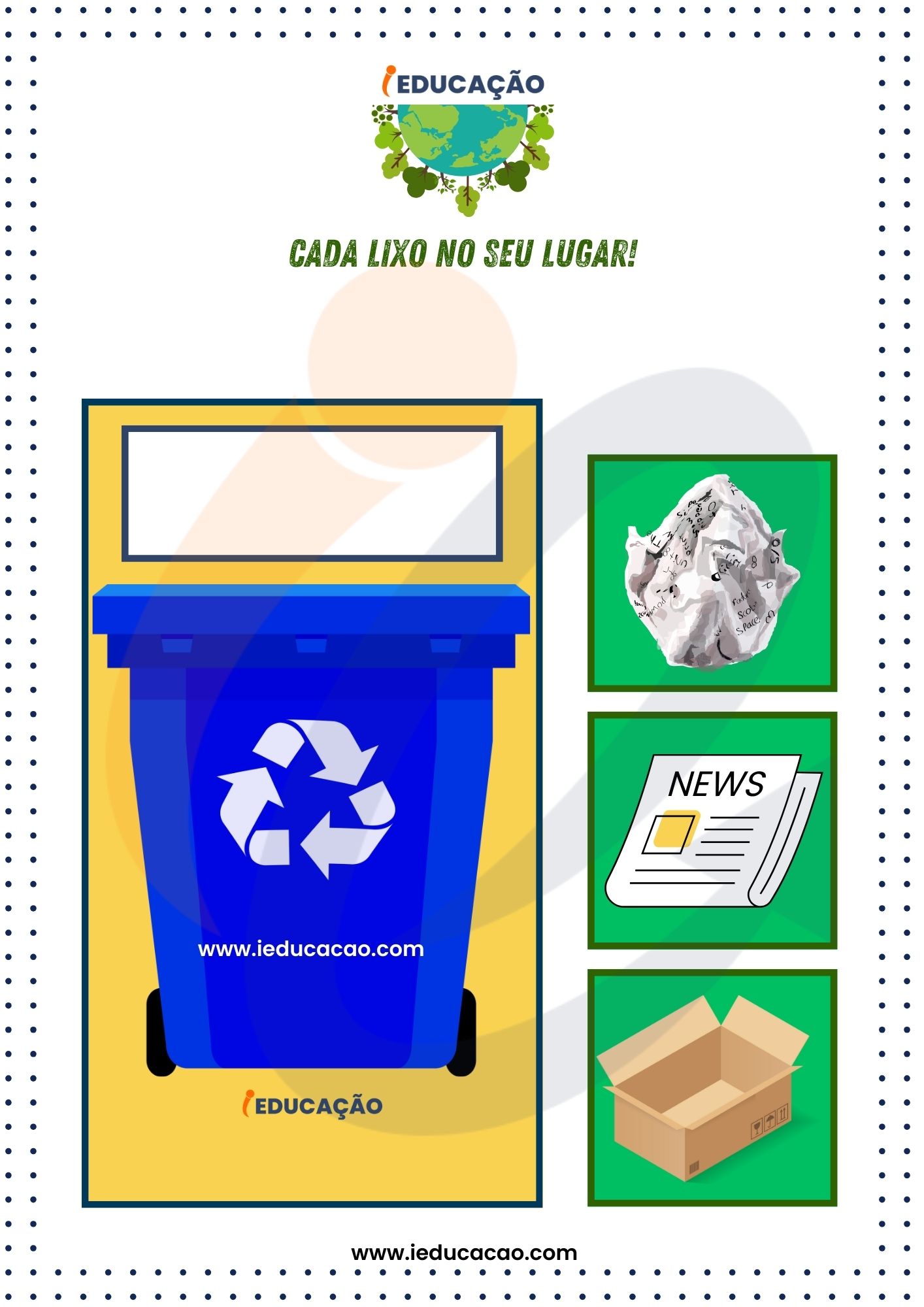 Jogos Educativos Meio Ambiente - Lixeiras para coleta seletiva e descarte correto do lixo - material para reciclagem