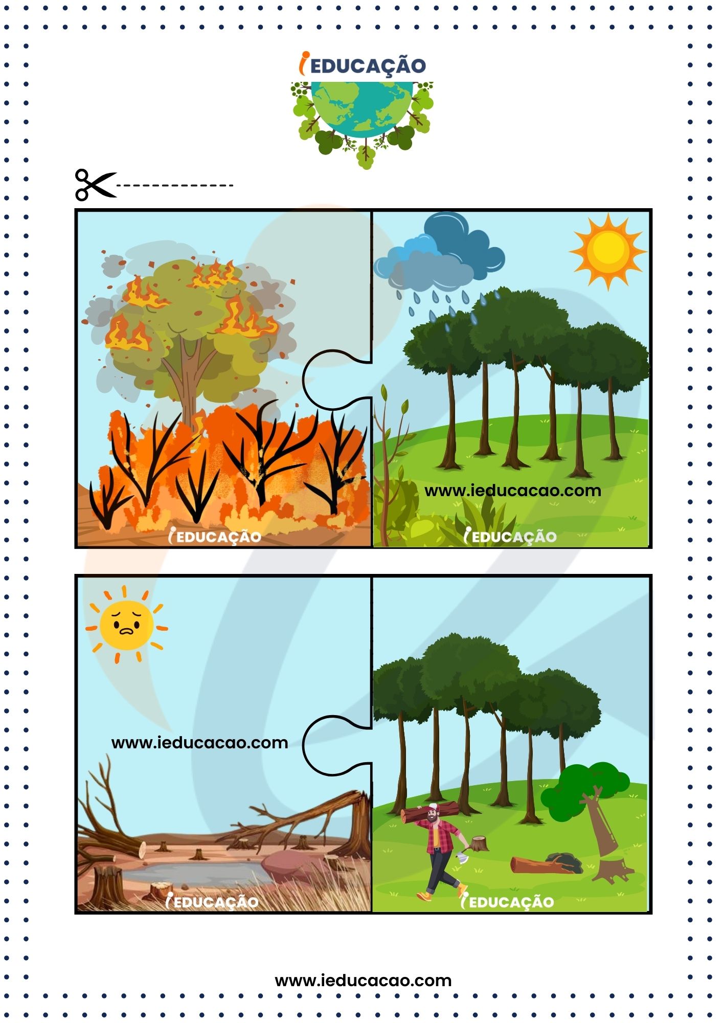 Jogos Educativos Meio Ambiente- Quebra Cabeça Ambiental com Desmatamento e Queimadas