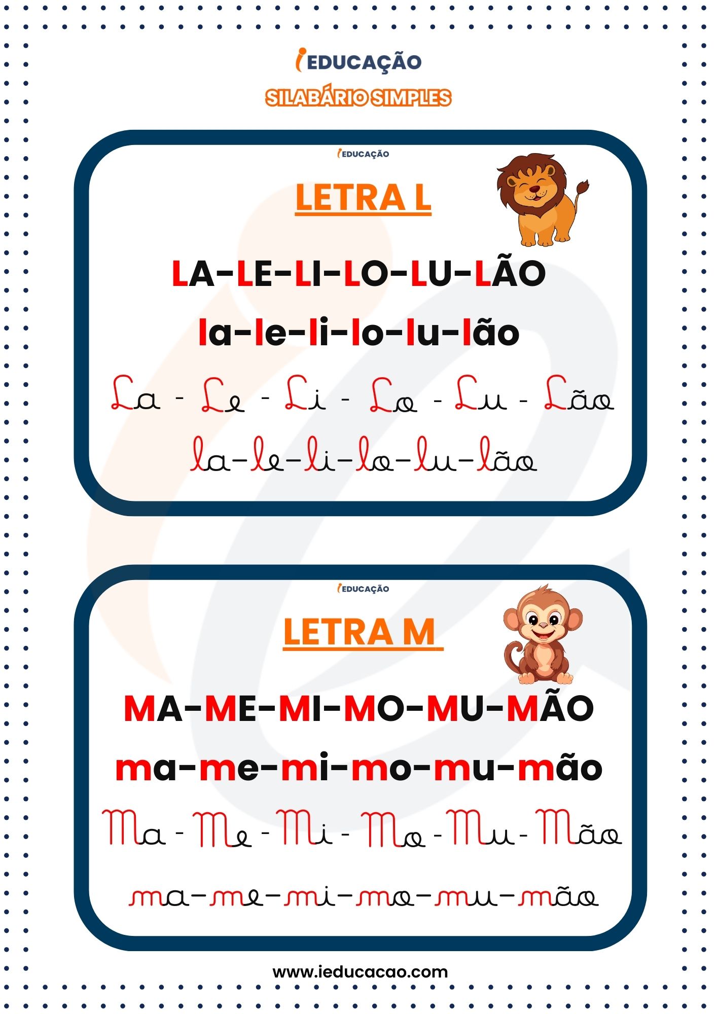 Silabário Simples Quatros Tipos de Letras L E M