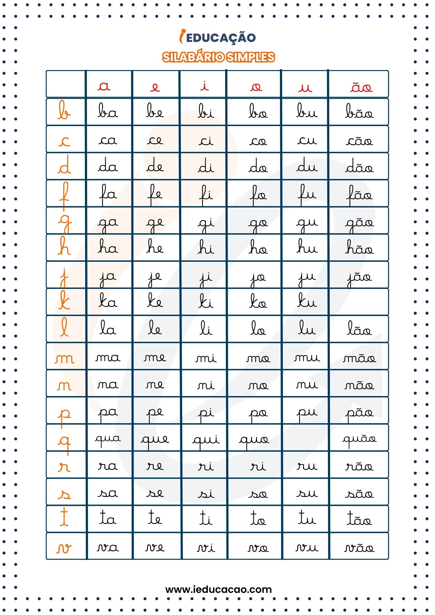 Silabário Simples letras cursivas