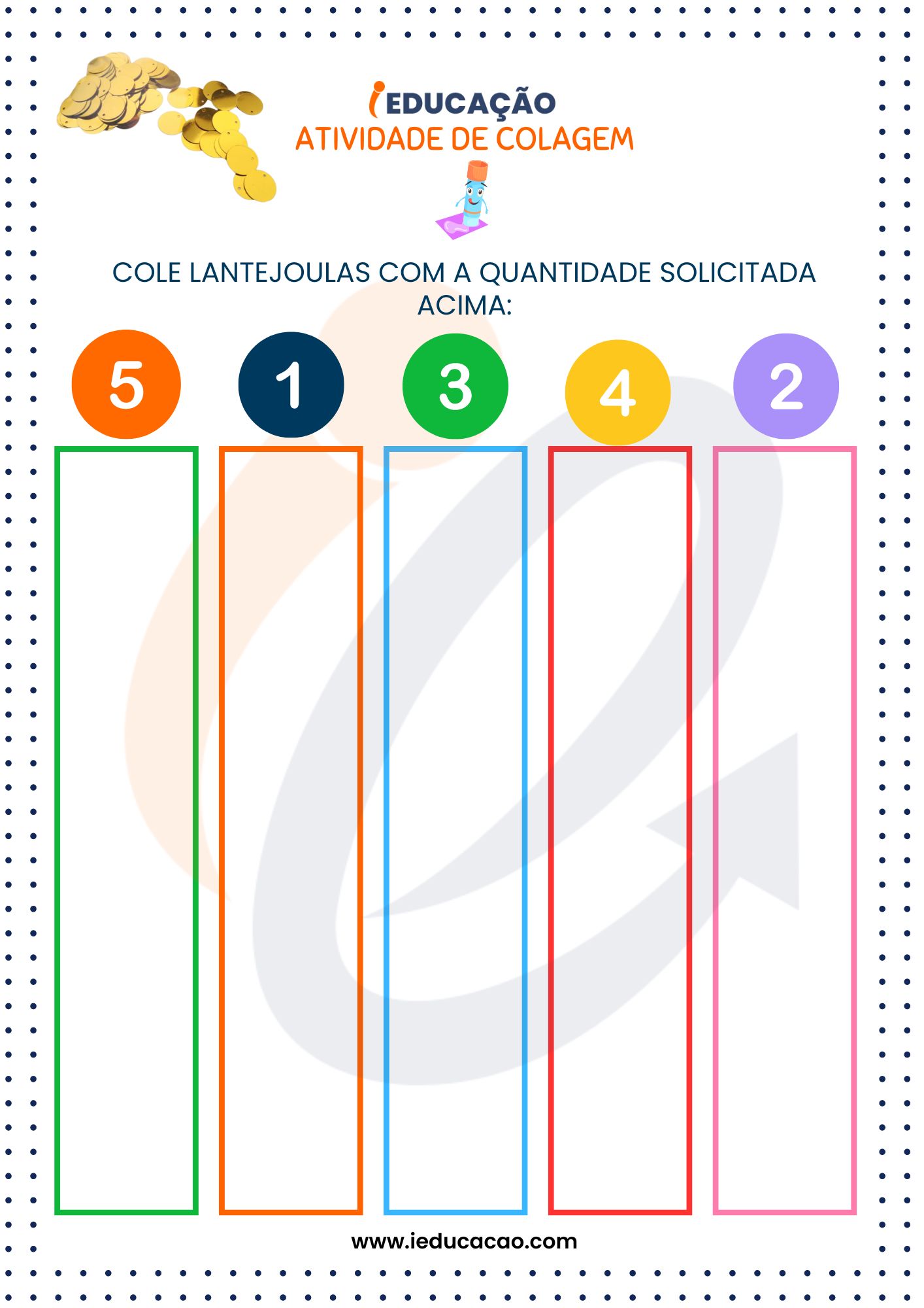 Atividade de Colagem para Educação Infantil com Lantejoulas- Atividade dos Números_