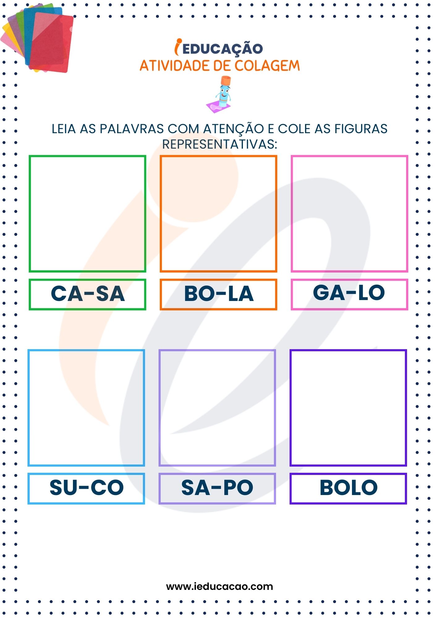 Atividade de Colagem para Educação Infantil com Recorte- Atividade de Recorte e Colagem Alfabetização