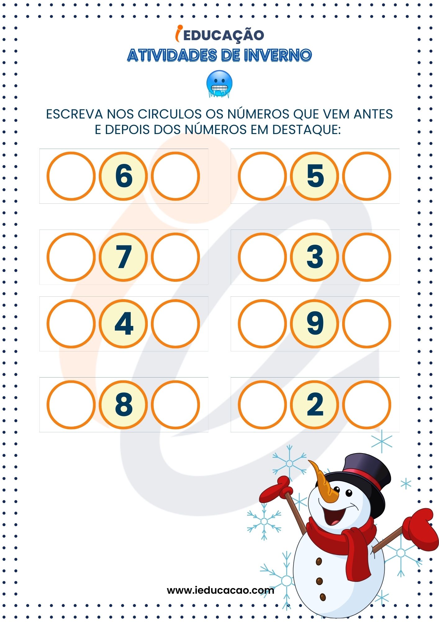 Atividades de Inverno para Educação Infantil- Atividade de Matemática Antes e Depois