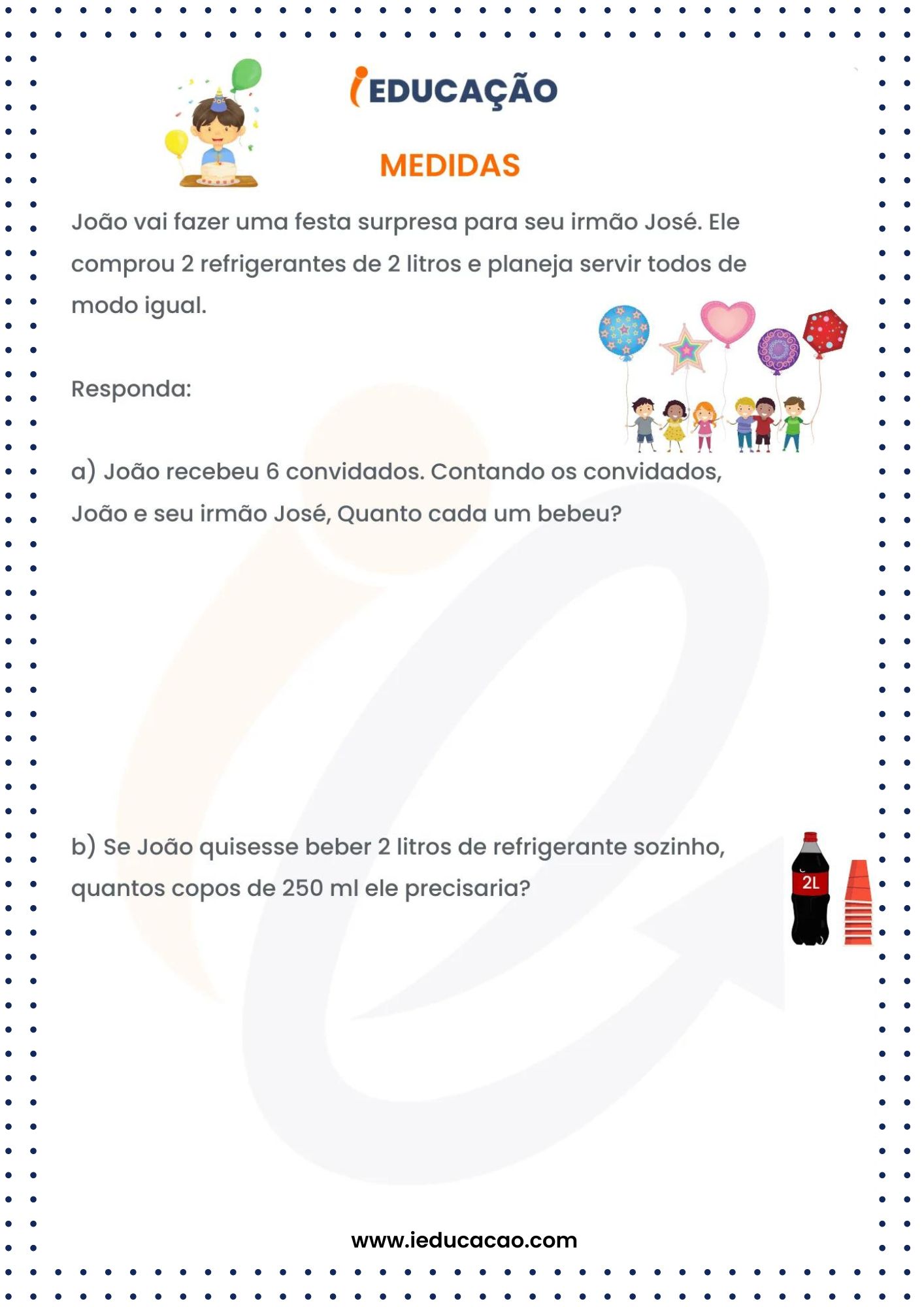 Atividades de Matemática para o 5º Ano- Atividade de Medidas para o 5º Ano - Probleminhas de matemática 5 ano