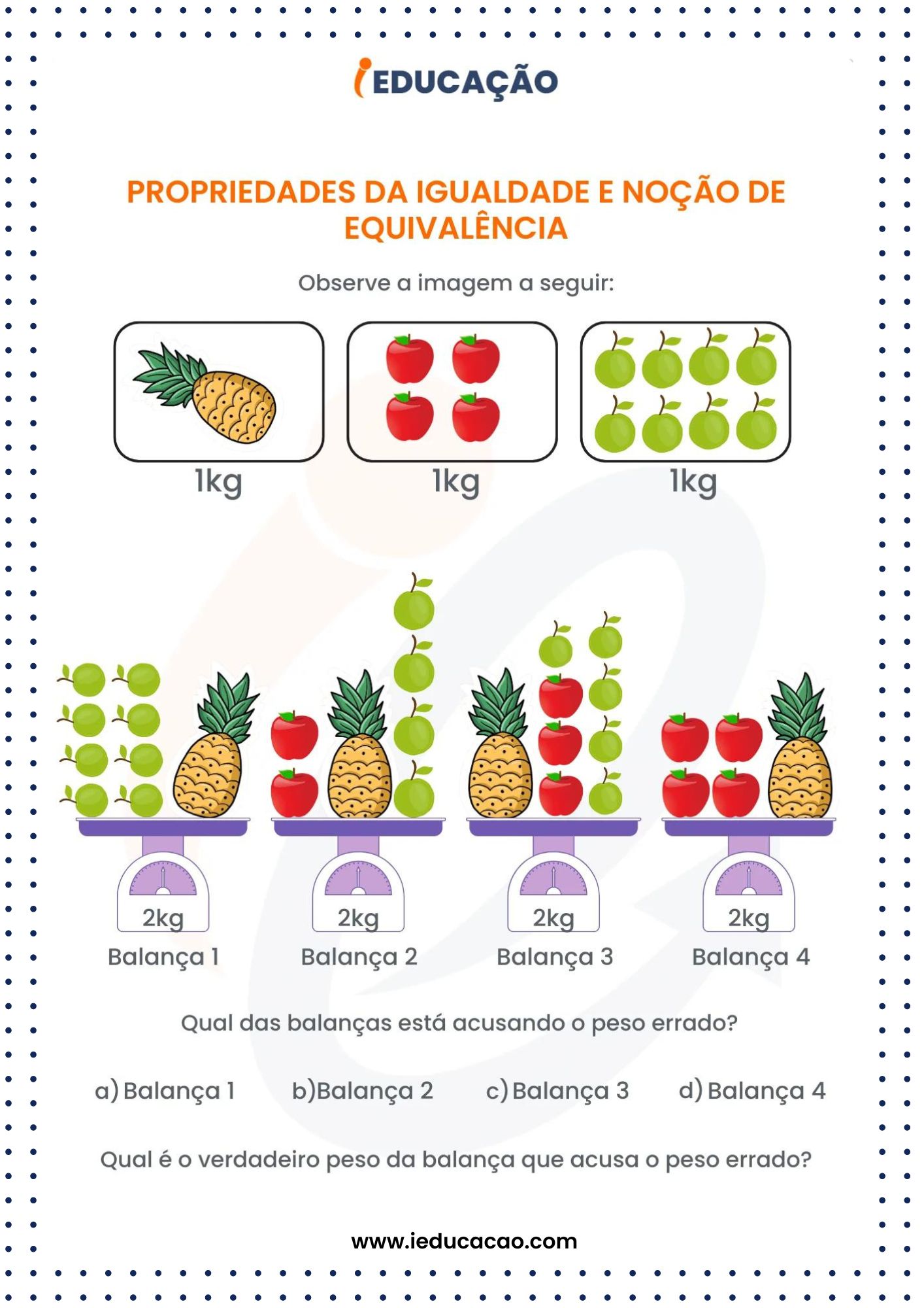 Atividades de Matemática para o 5º Ano- Atividade de Propriedade de Igualdade e Noção de Equivalência