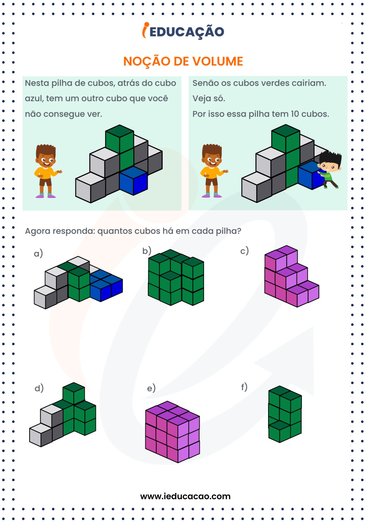 Atividades de Matemática para o 5º Ano- Atividade sobre noção de Volume para o 5º Ano