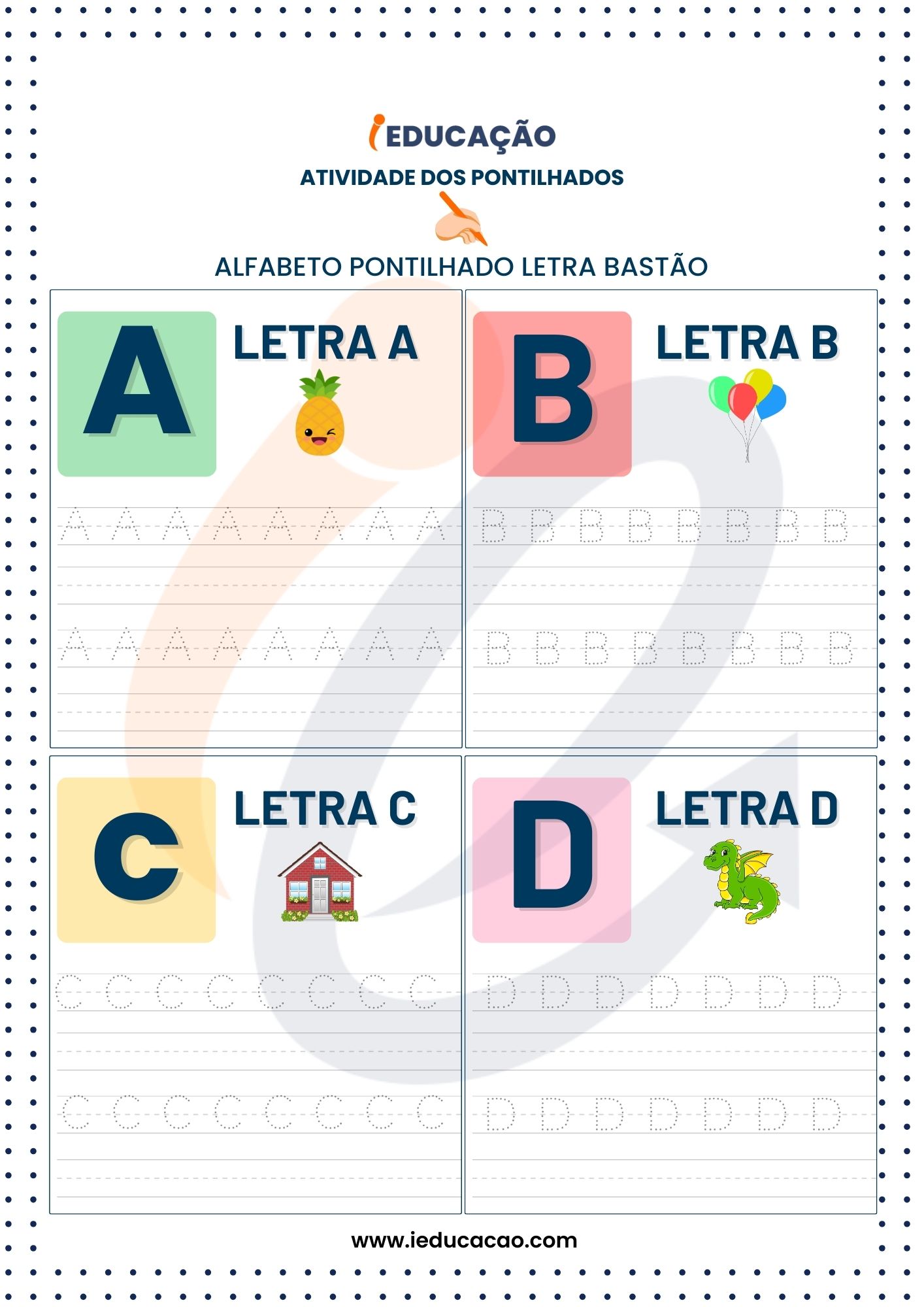 Atividades de Pontilhado- Alfabeto Pontilhado Letra Bastão