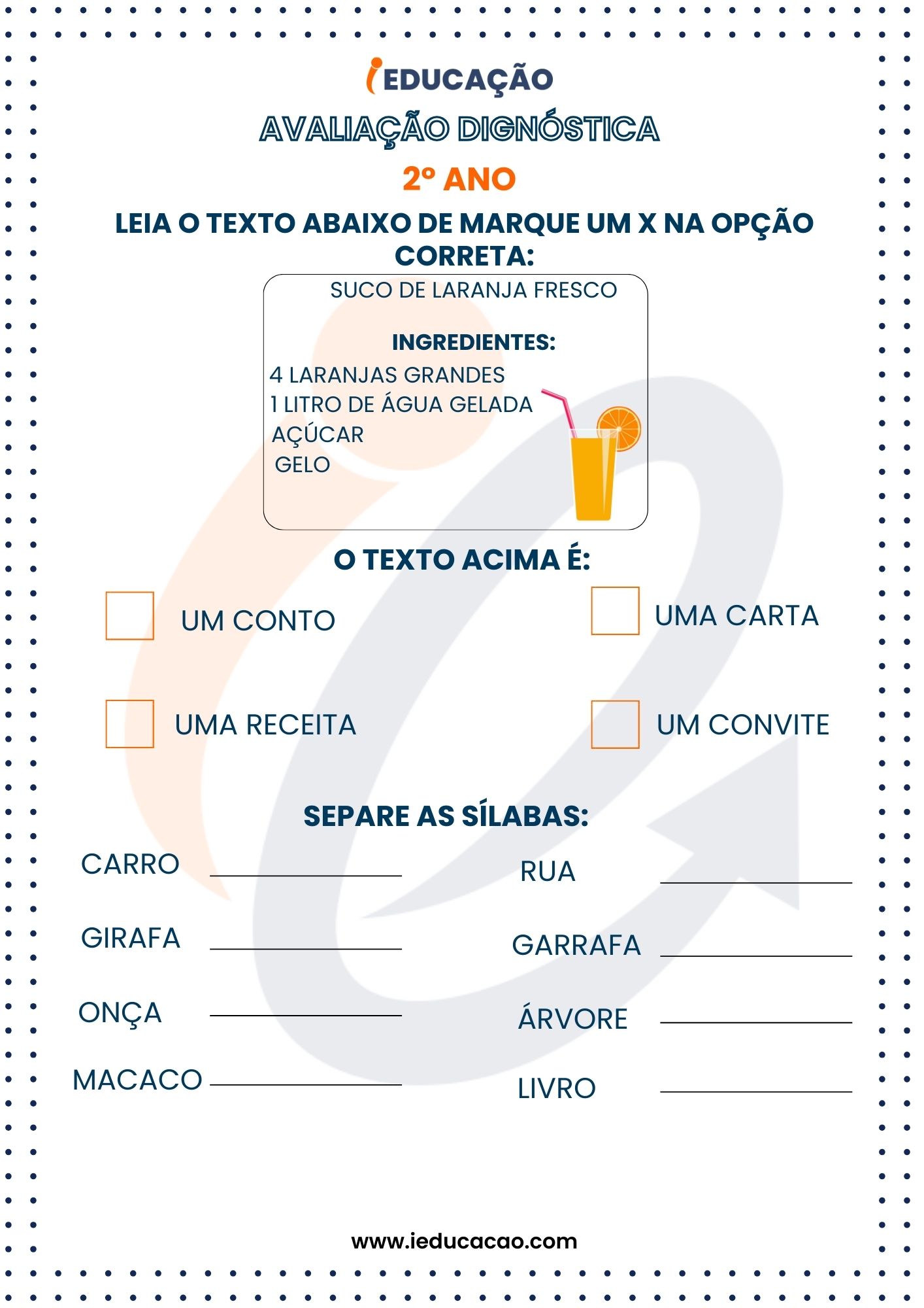 30 Modelos de Avaliação Diagnóstica para Imprimir: Anos Iniciais Avaliação Diagnóstica 2° - Gênero Textual