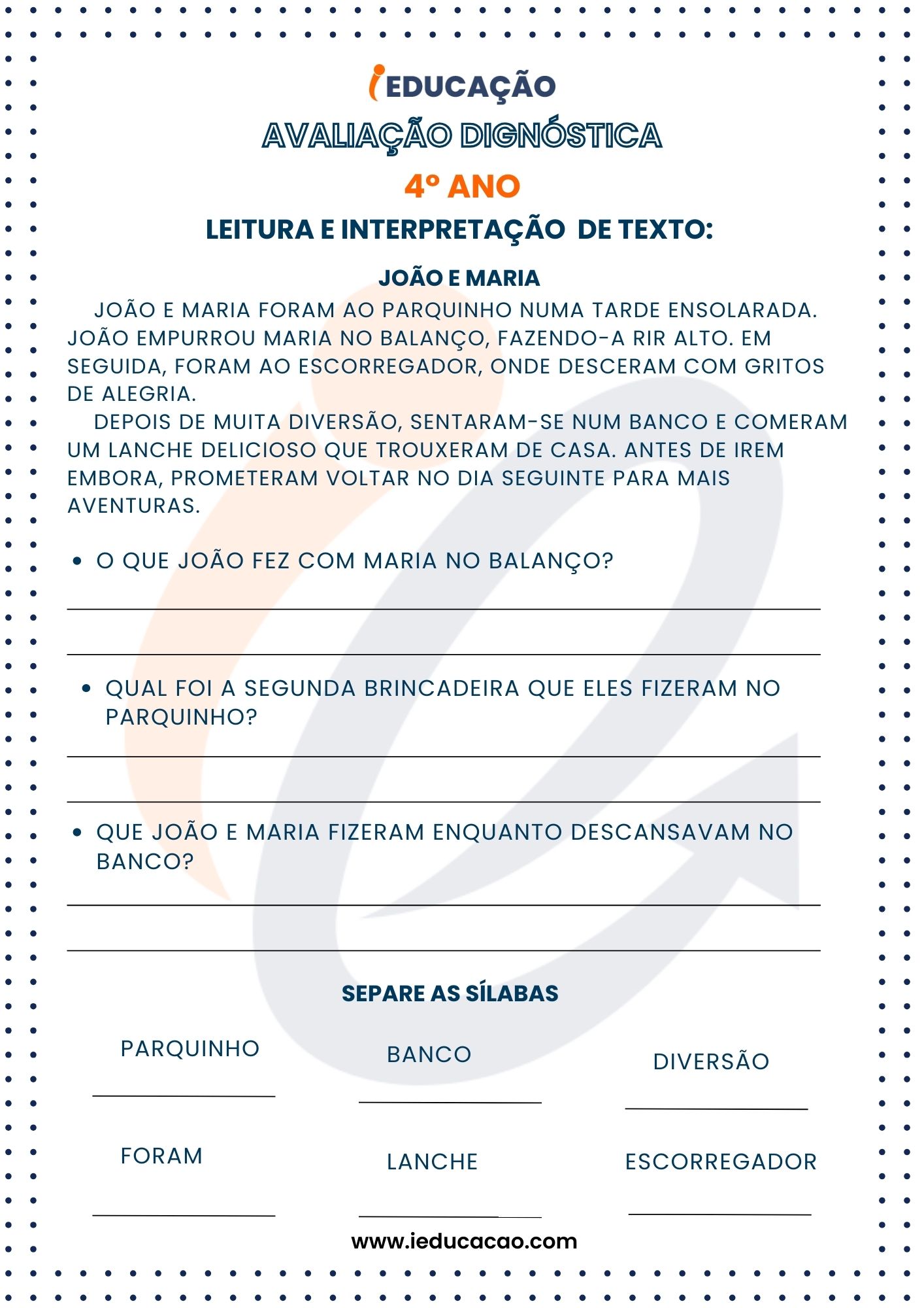 30 Modelos de Avaliação Diagnóstica para Imprimir: Anos Iniciais Avaliação Diagnóstica 4° Leitura e Interpretação