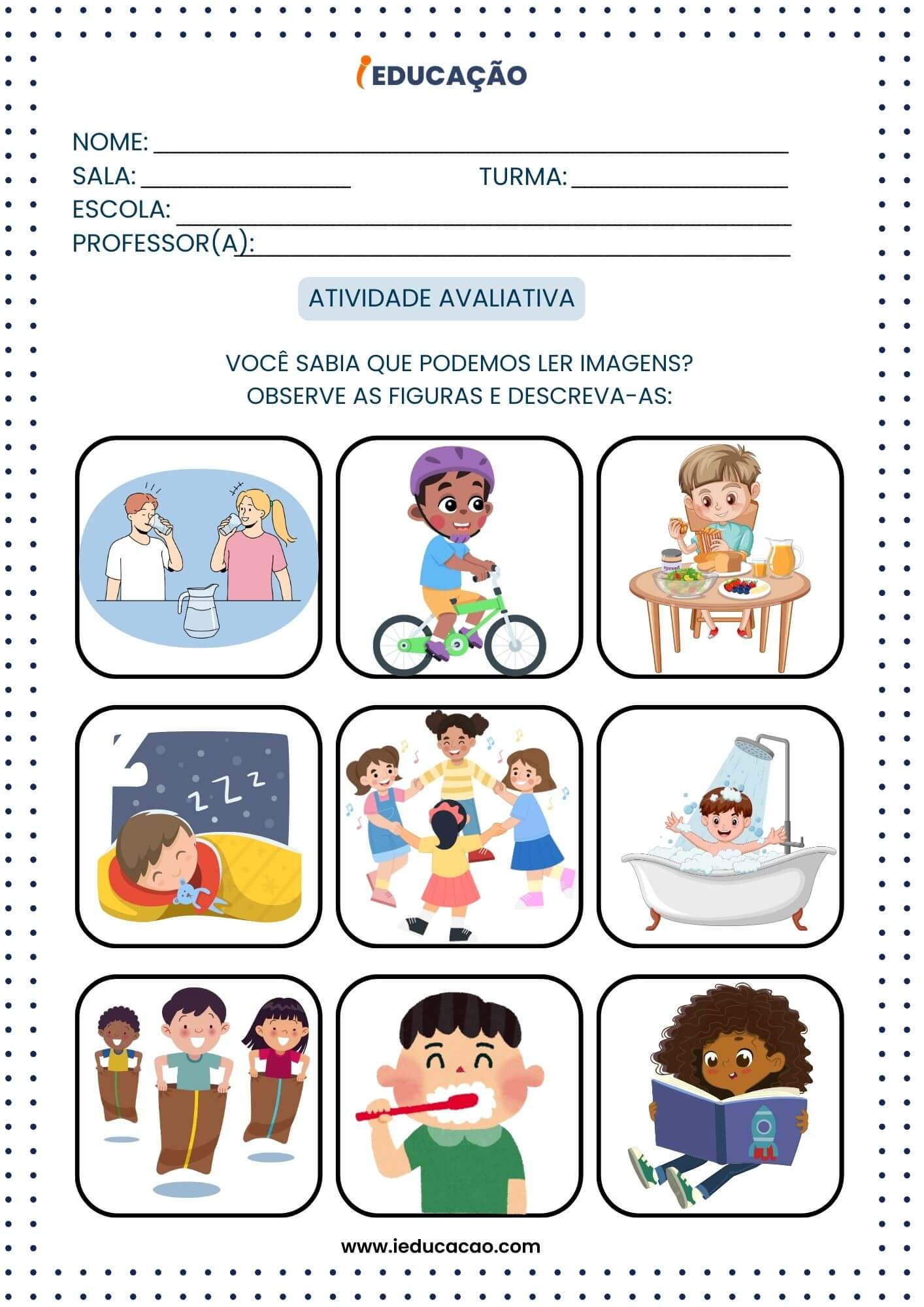 Avaliação para Educação Infantil - Atividades Avaliativas de Desenvolvimento da linguagem para educação infantil - Atividade de leitura para educação infantil.