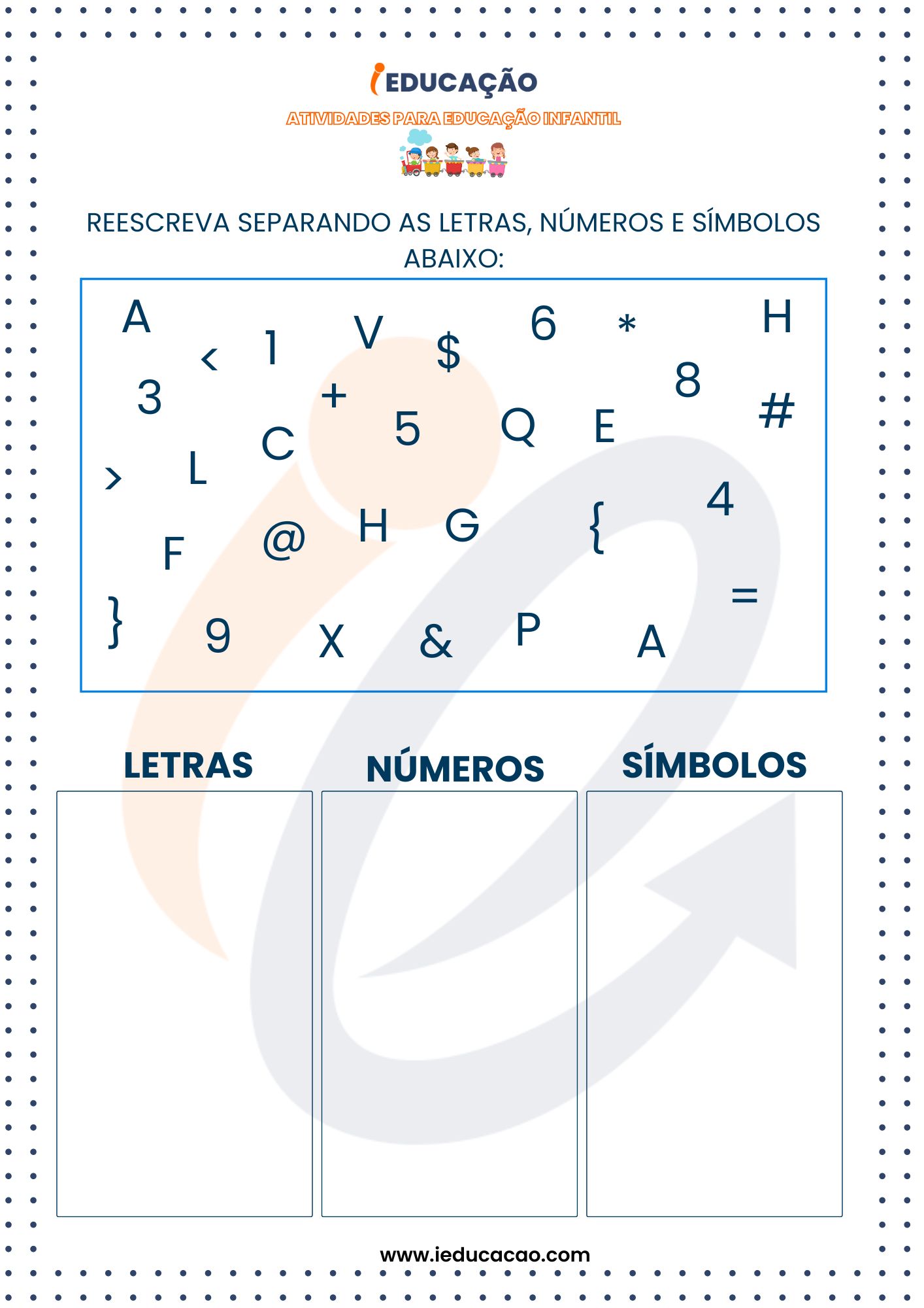 Caderno de Atividades para Educação infantil_ Diferenciar Letras, Símbolos e Números