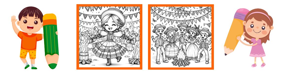 Desenhos para Colorir de Arraiá - Desenhos de festa junina para colorir e pintar no iEducação.