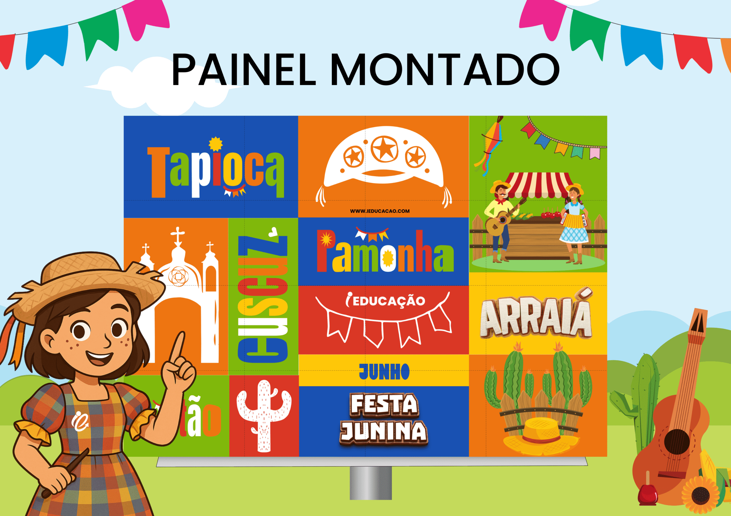 Painel para Festa Junina com Modelos Incríveis para Imprimir - iEducação Painel para Festa Junina - Painel colorido Arraiá