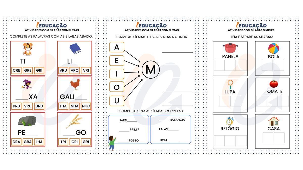 Atividades com Sílabas Complexas e Simples- Silabário para Imprimir