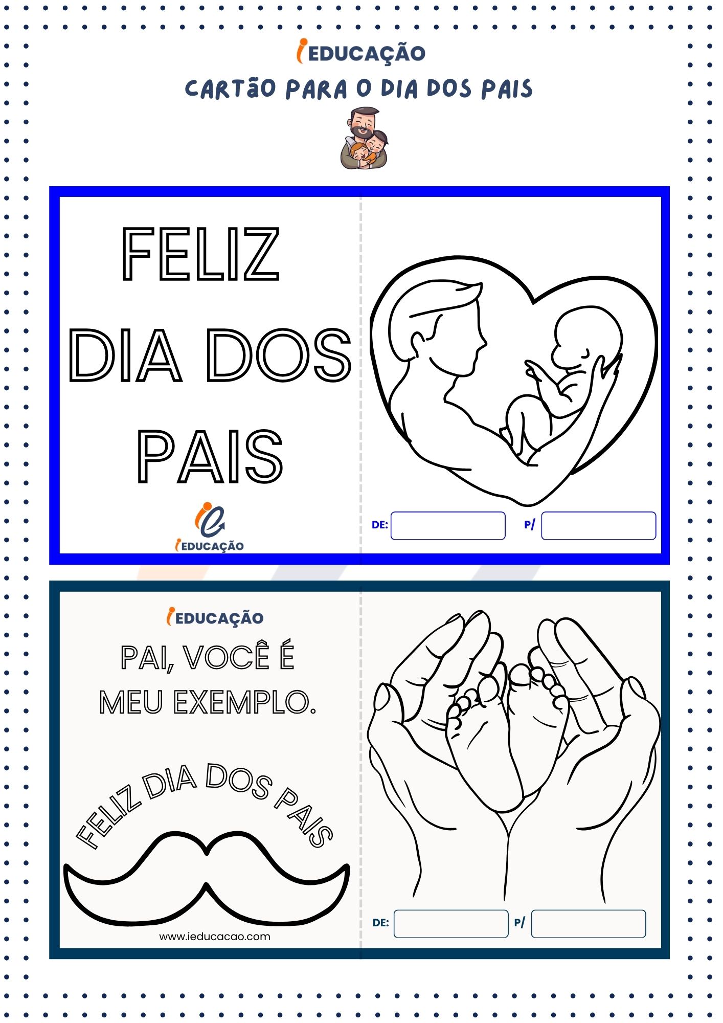 Cartão para o Dia dos Pais- Cartão para Colorir Dia dos Pais- Cartão Feliz Dia dos Pais