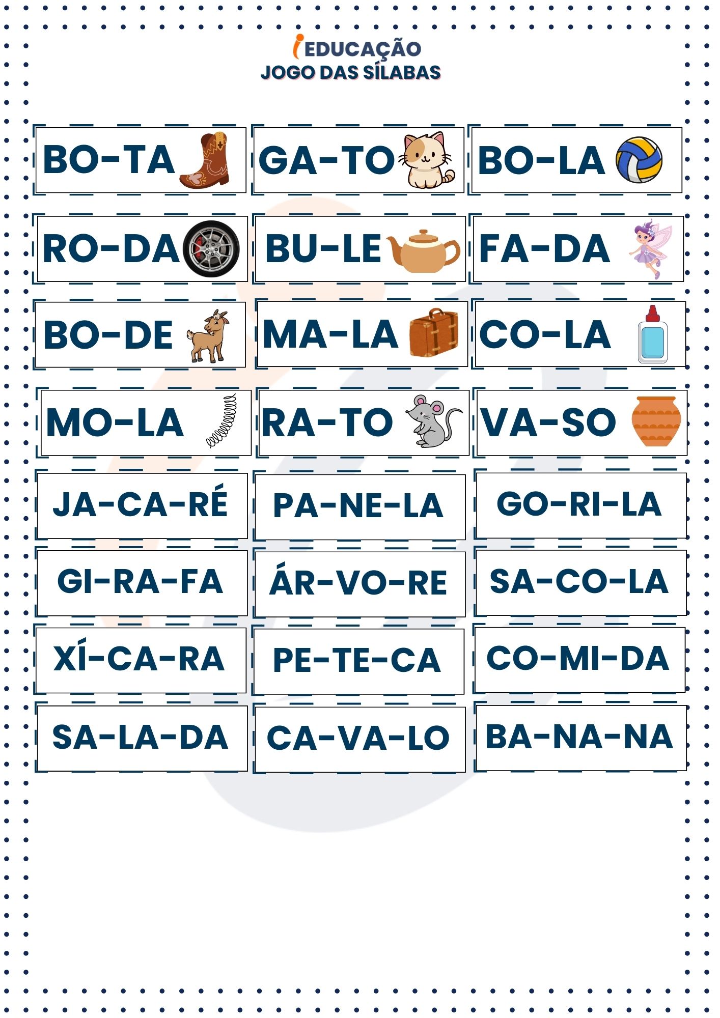 Jogo das Sílabas para Recortar e Imprimir