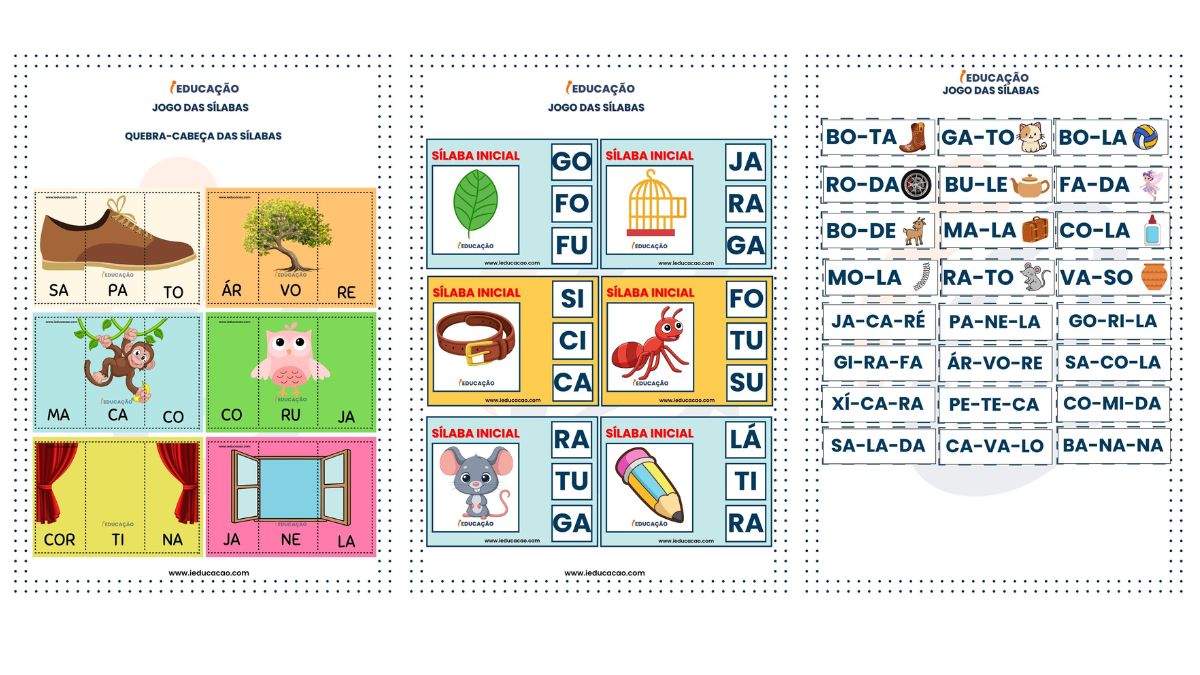 Jogos das Sílabas para Imprimir.