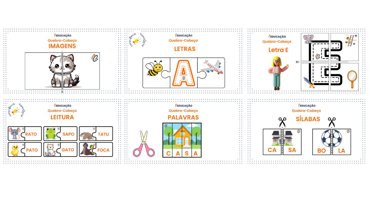 Jogos de Alfabetização Quebra-Cabeça para Imprimir