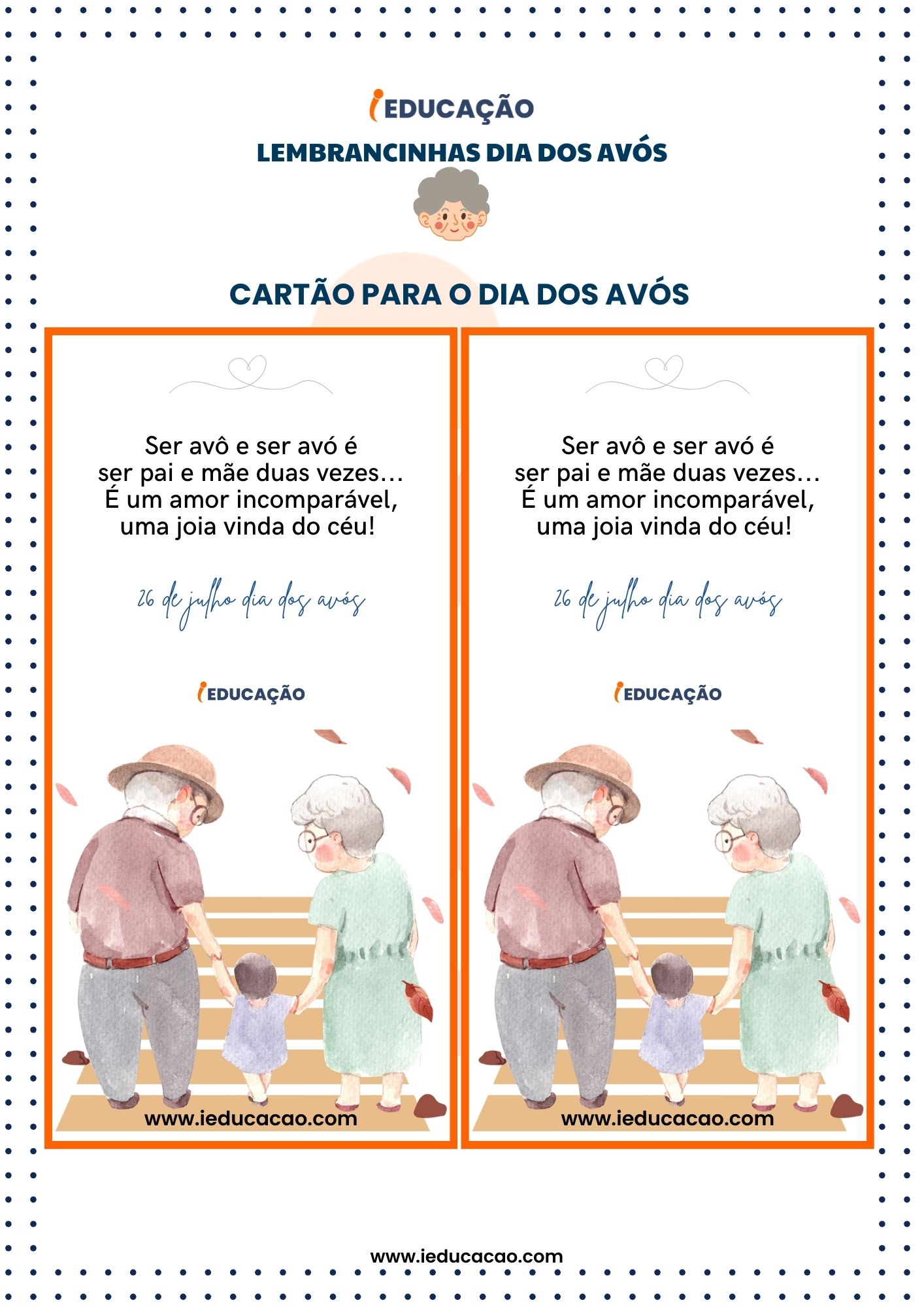 Lembrancinhas Dia dos Avós- Carão para o Dia dos Avós para Imprimir