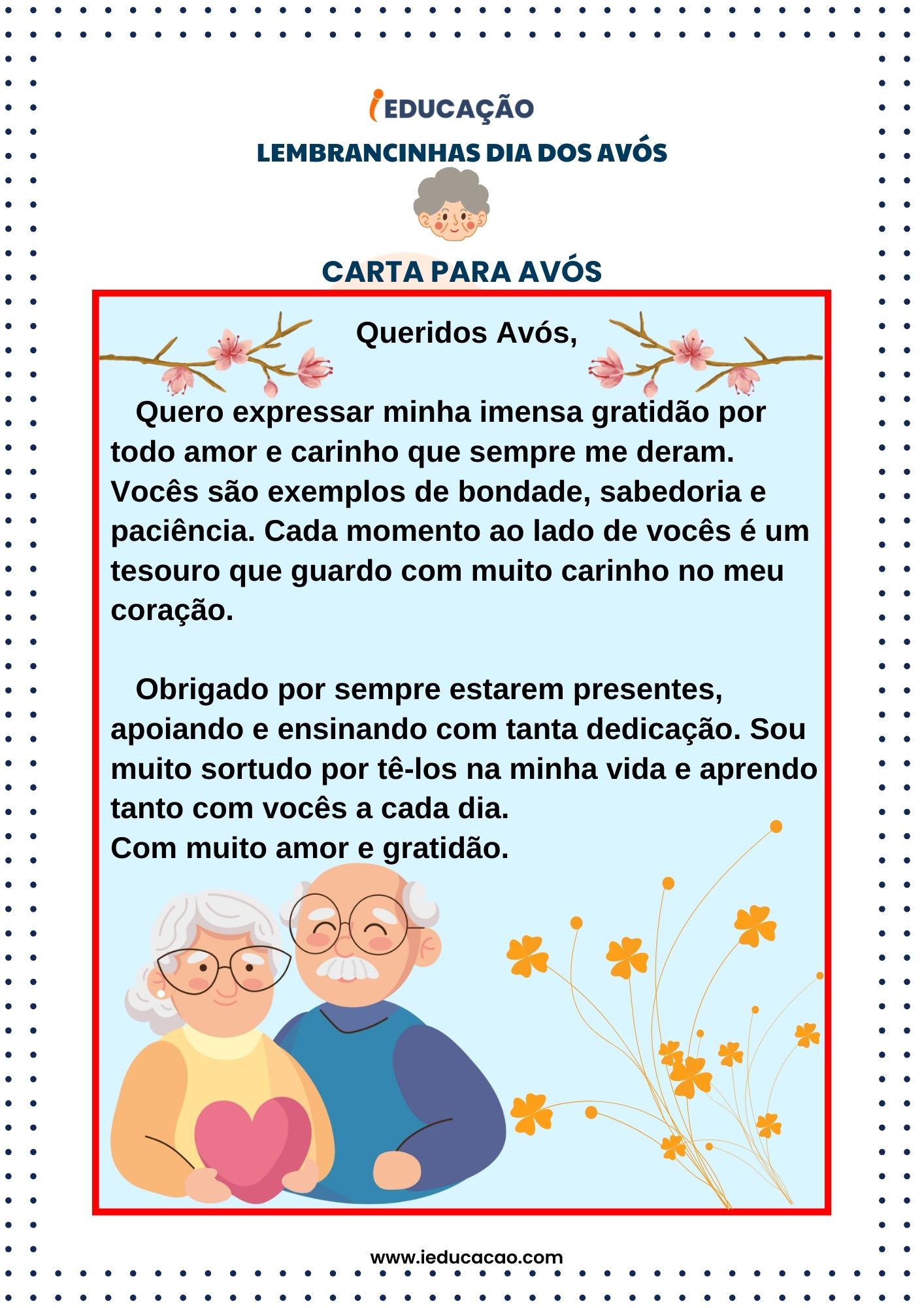 Lembrancinhas Dia dos Avós- Carta para Dia dos Avós