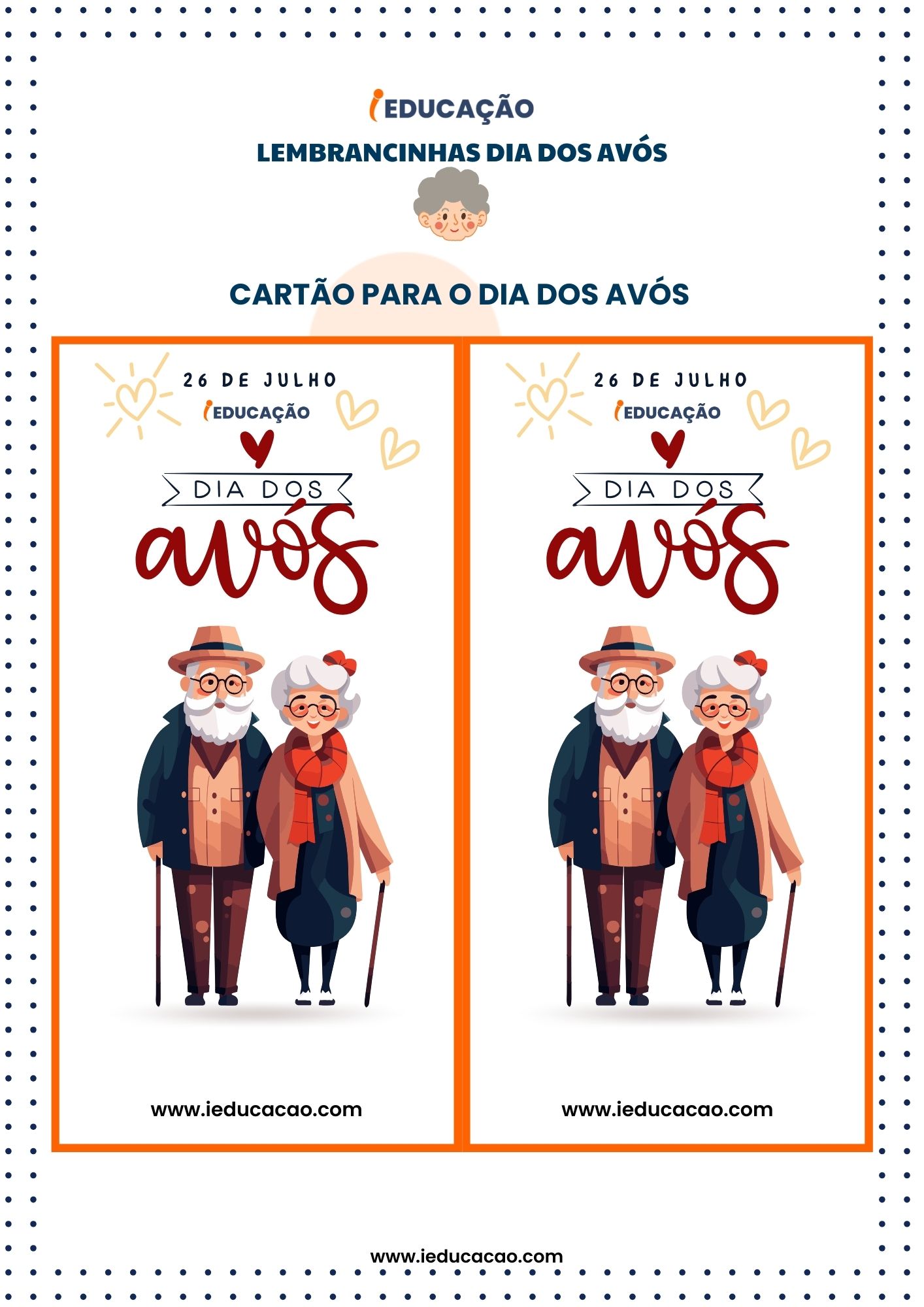 Lembrancinhas Dia dos Avós- Cartão Dia dos Avós