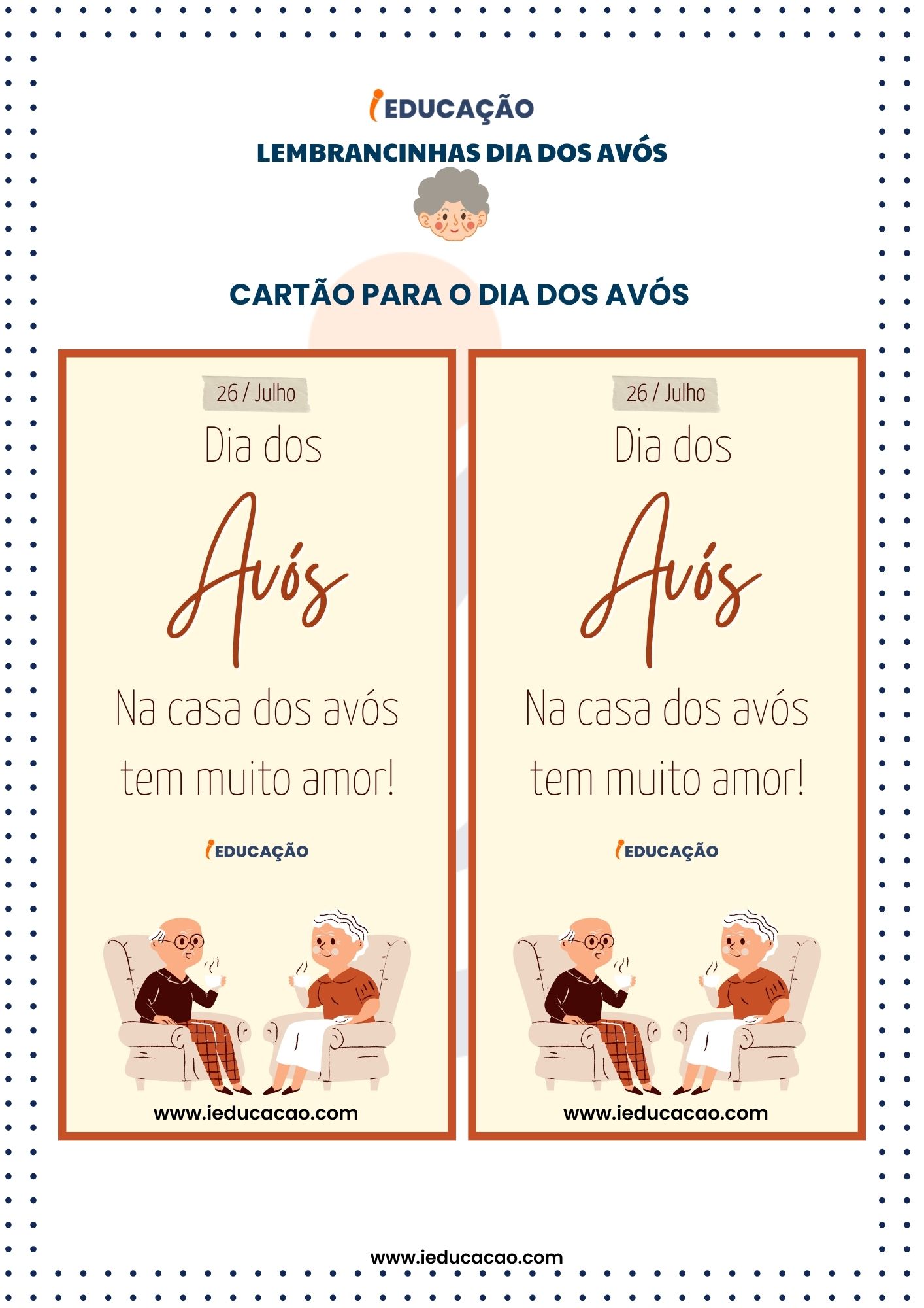 Lembrancinhas Dia dos Avós- Cartão para o Dia dos Avós