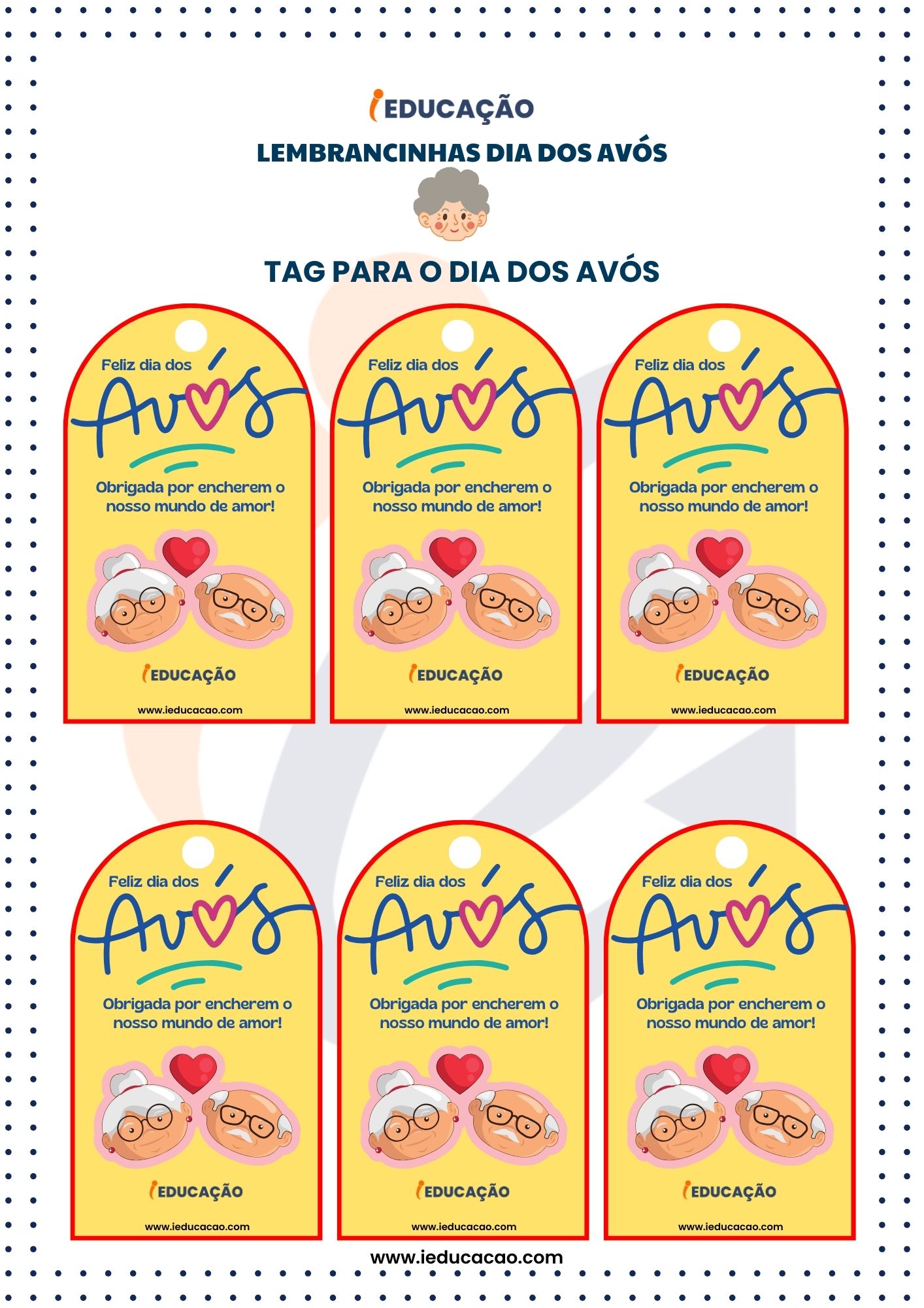 Lembrancinhas Dia dos Avós- Tag para o Dia dos Avós para Imprimir