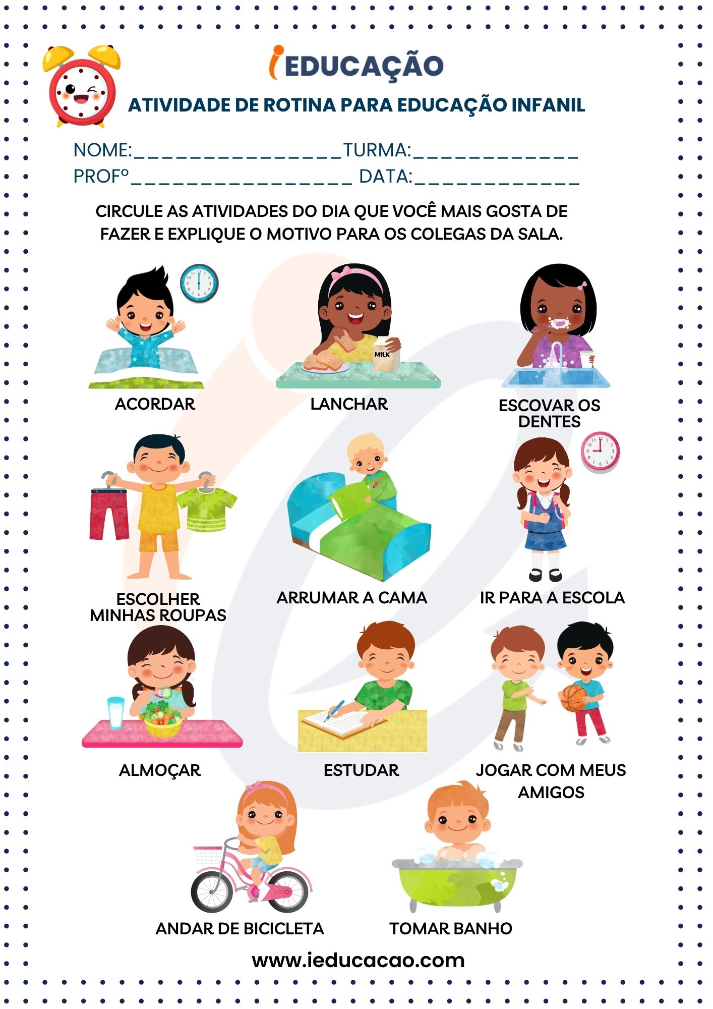 Rotina na Educação Infantil - Atividades e Recursos Pedagógicos- Atividade sobre rotina na educação infantil - tarefas do dia.