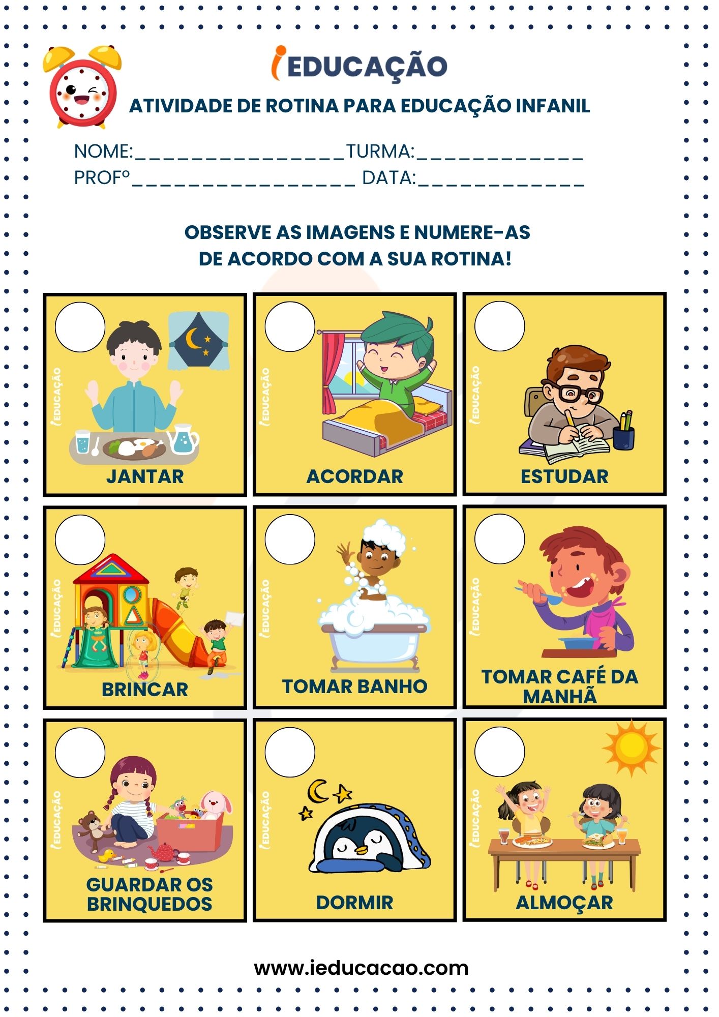 Rotina na Educação Infantil - Atividades e Recursos Pedagógicos- Atividade sobre rotina na educação infantil.