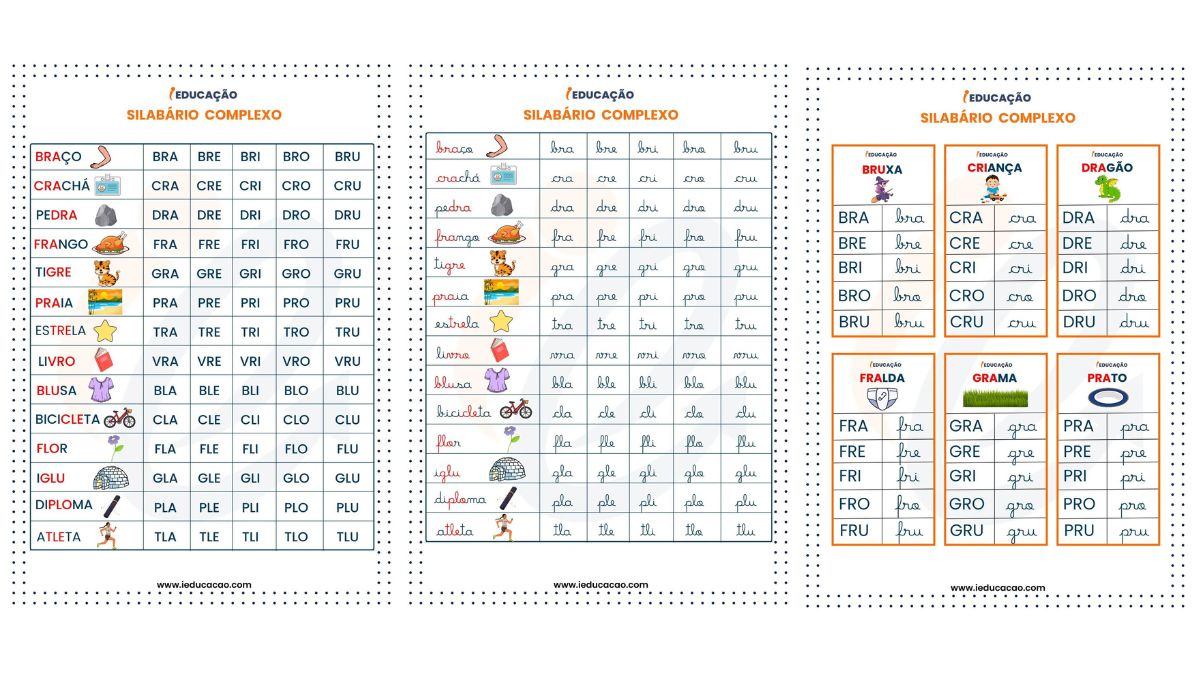 Silabário Complexo para Imprimir Bastão e Cursivo