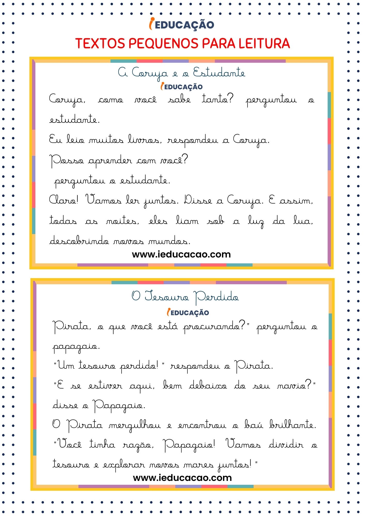 Texto Pequeno para Leitura- Texto Pequeno Letra Cursiva