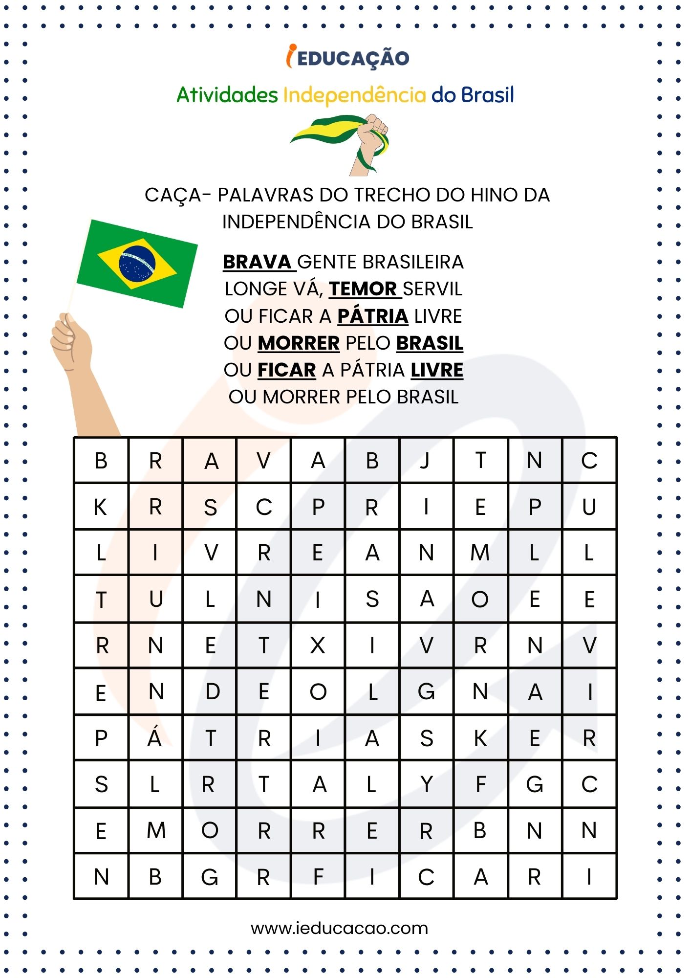 Atividades Independência do Brasil com Caça- palavras