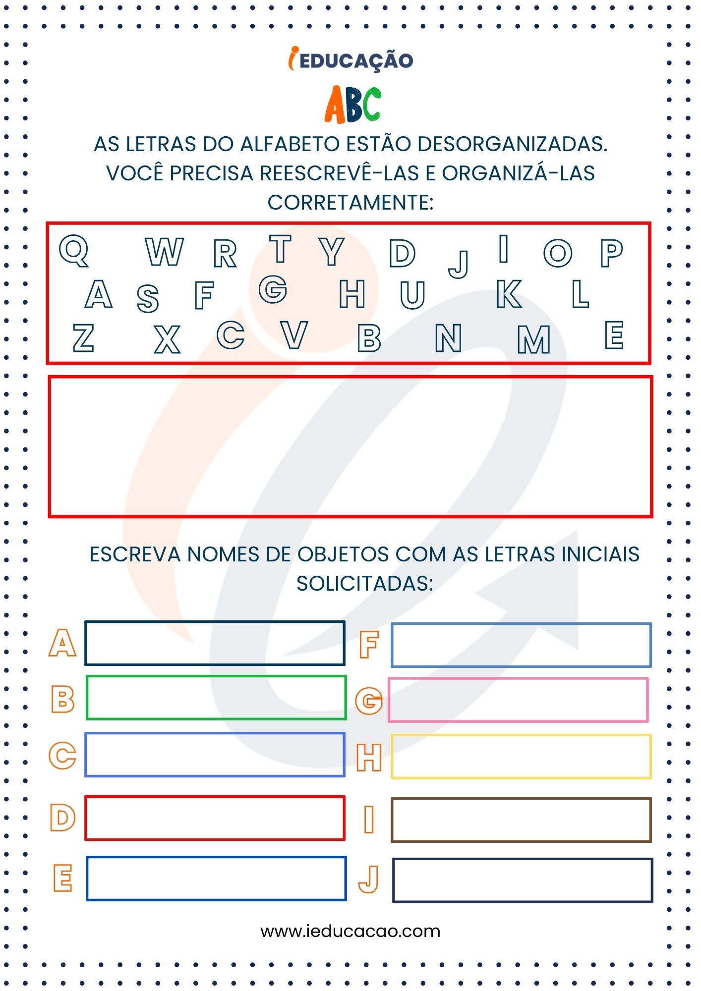 Atividades de Ordem Alfabética para Imprimir