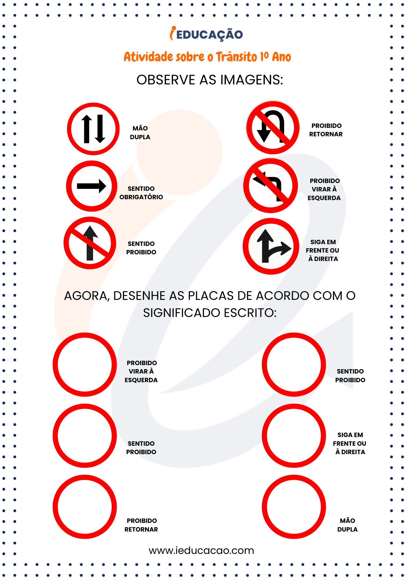 Dia do Trânsito- Atividade Sobre o Trânsito 1º Ano-Placas de Trânsito