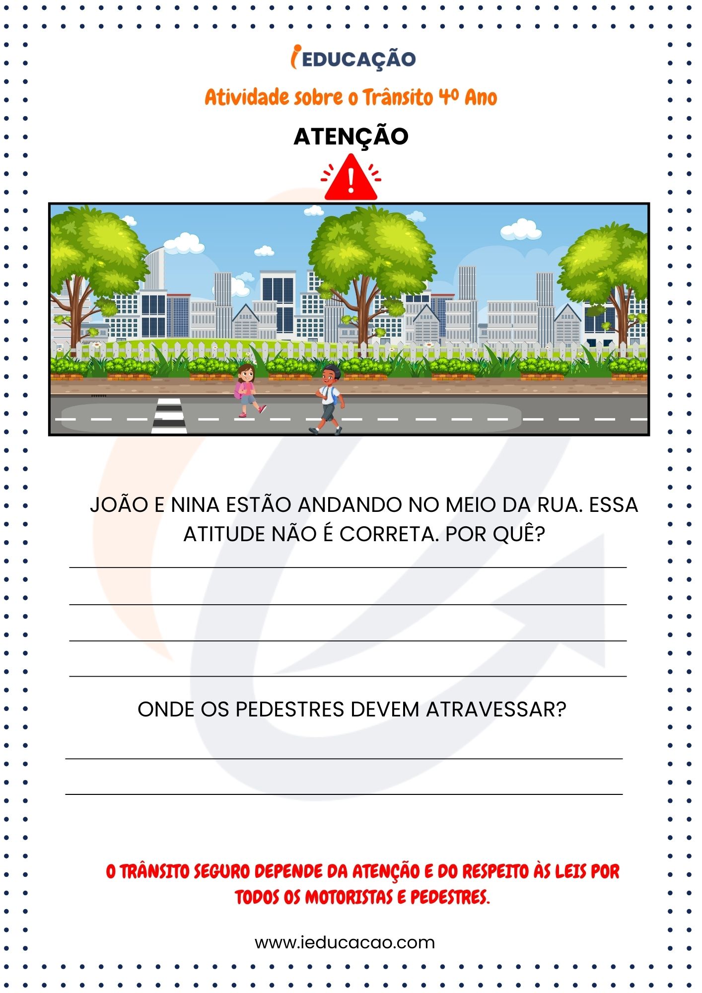 Dia do Trânsito- Atividade Sobre o Trânsito 4ª Ano- Atividade de Escrita