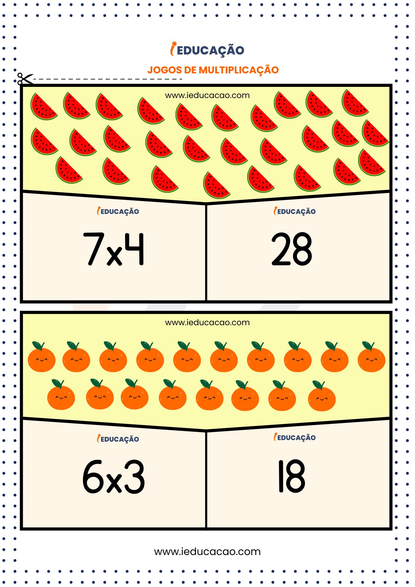 Jogos de Multiplicação para Imprimir e Recortar.