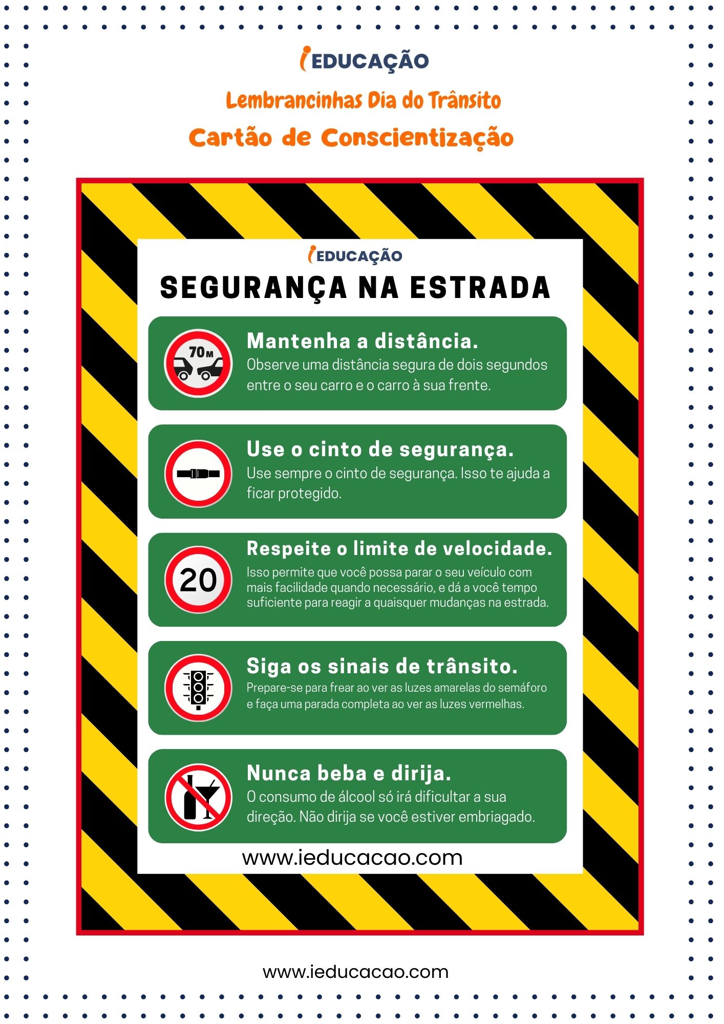 Lembrancinhas Dia do Trânsito- Cartão de Conscientização