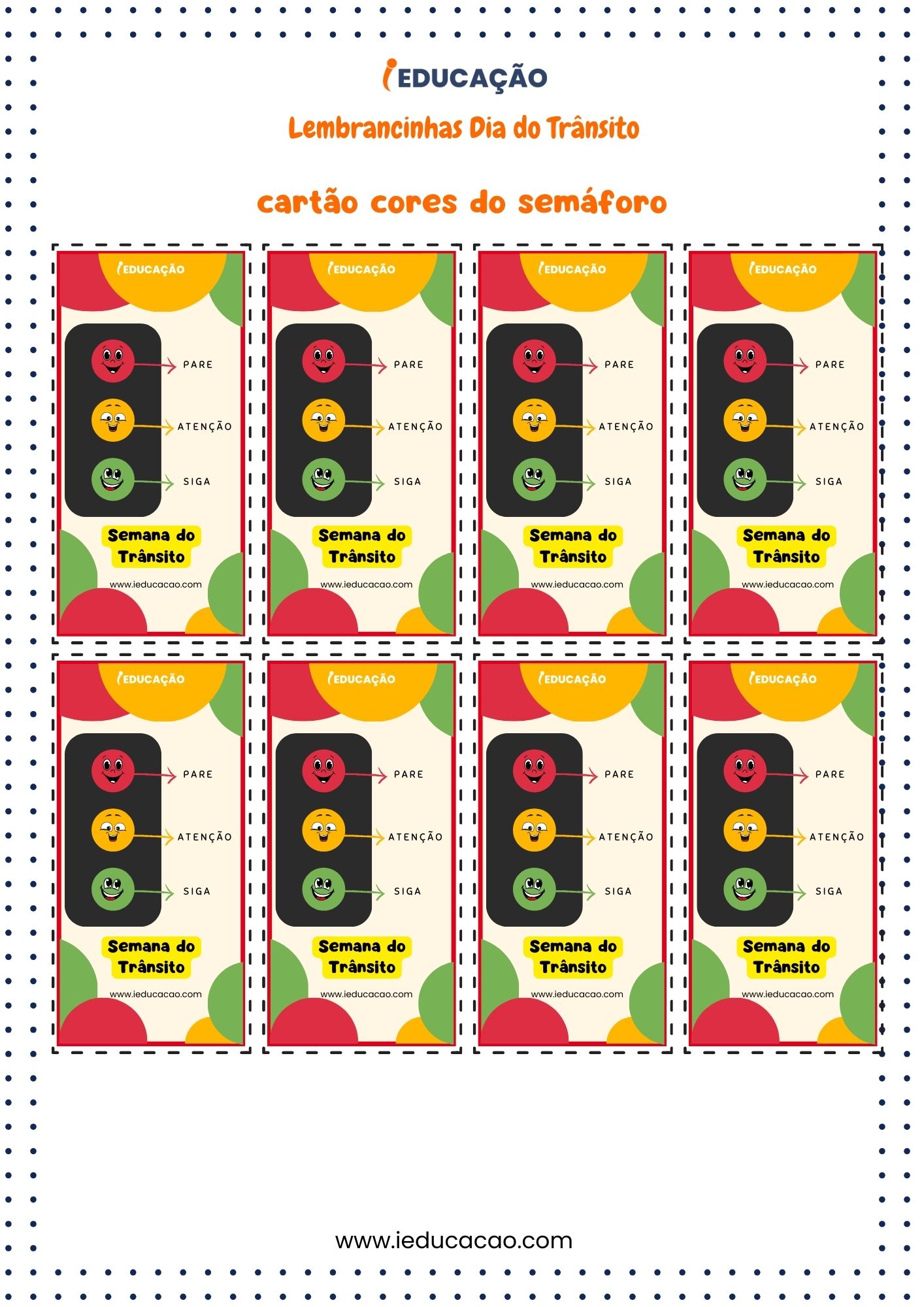 Lembrancinhas Dia do Trânsito- Cartão para Imprimir