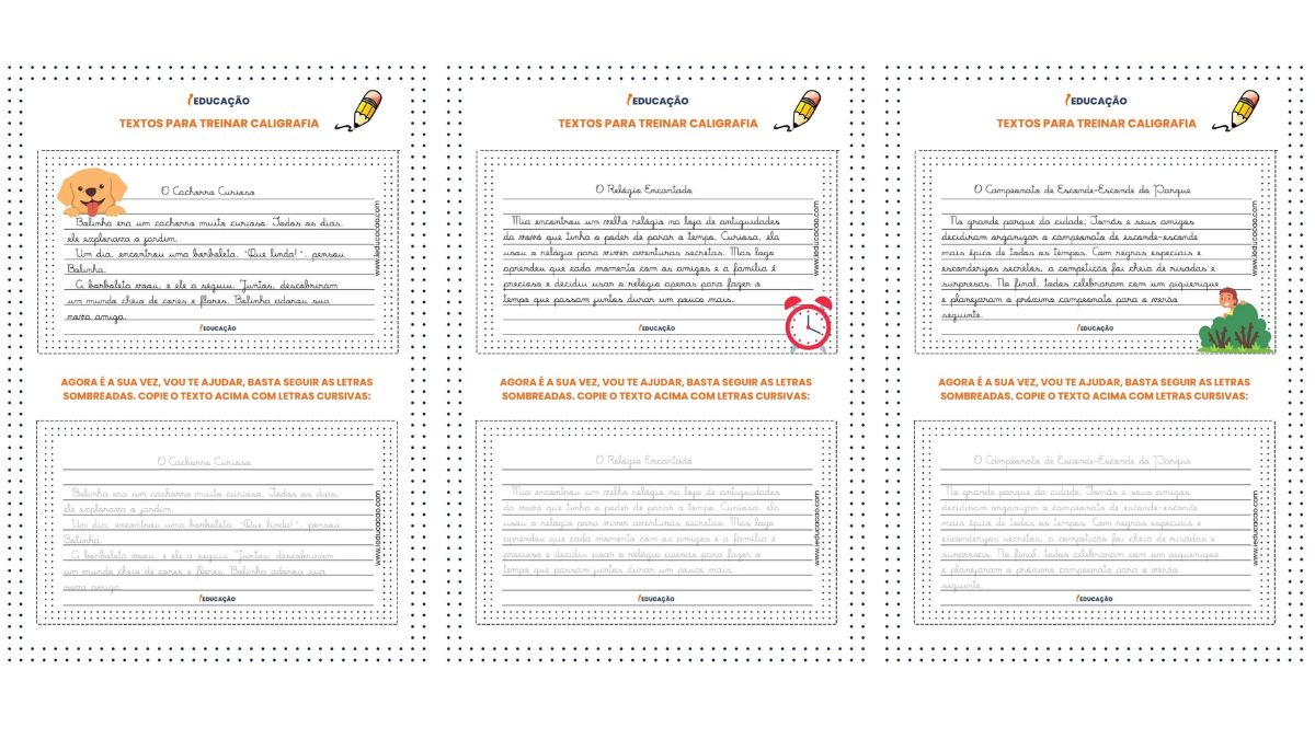 Textos para Treinar Caligrafia Letras Cursivas