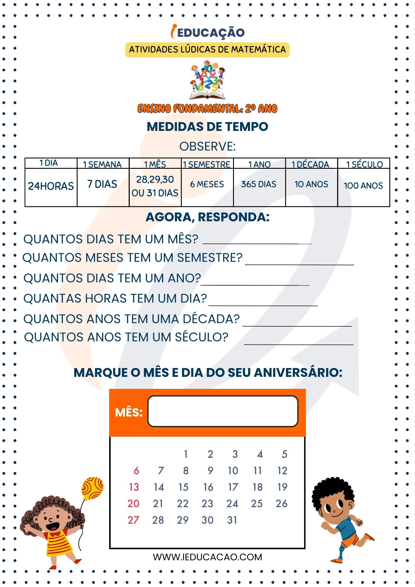 Atividades Lúdicas de Matemática 2º Ano- Medidas de Tempo