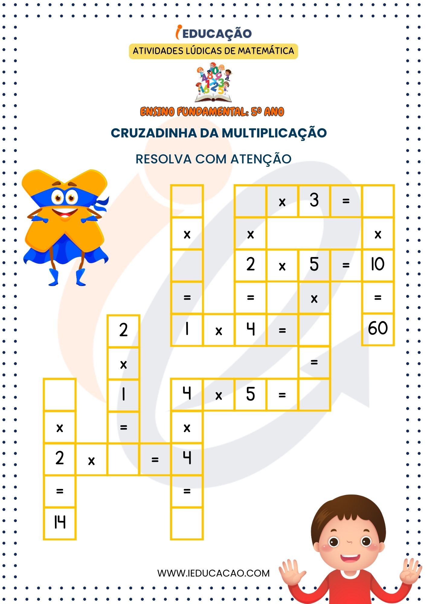 Atividades Lúdicas de Matemática para o 5° Ano Cruzadinha da Multiplicação