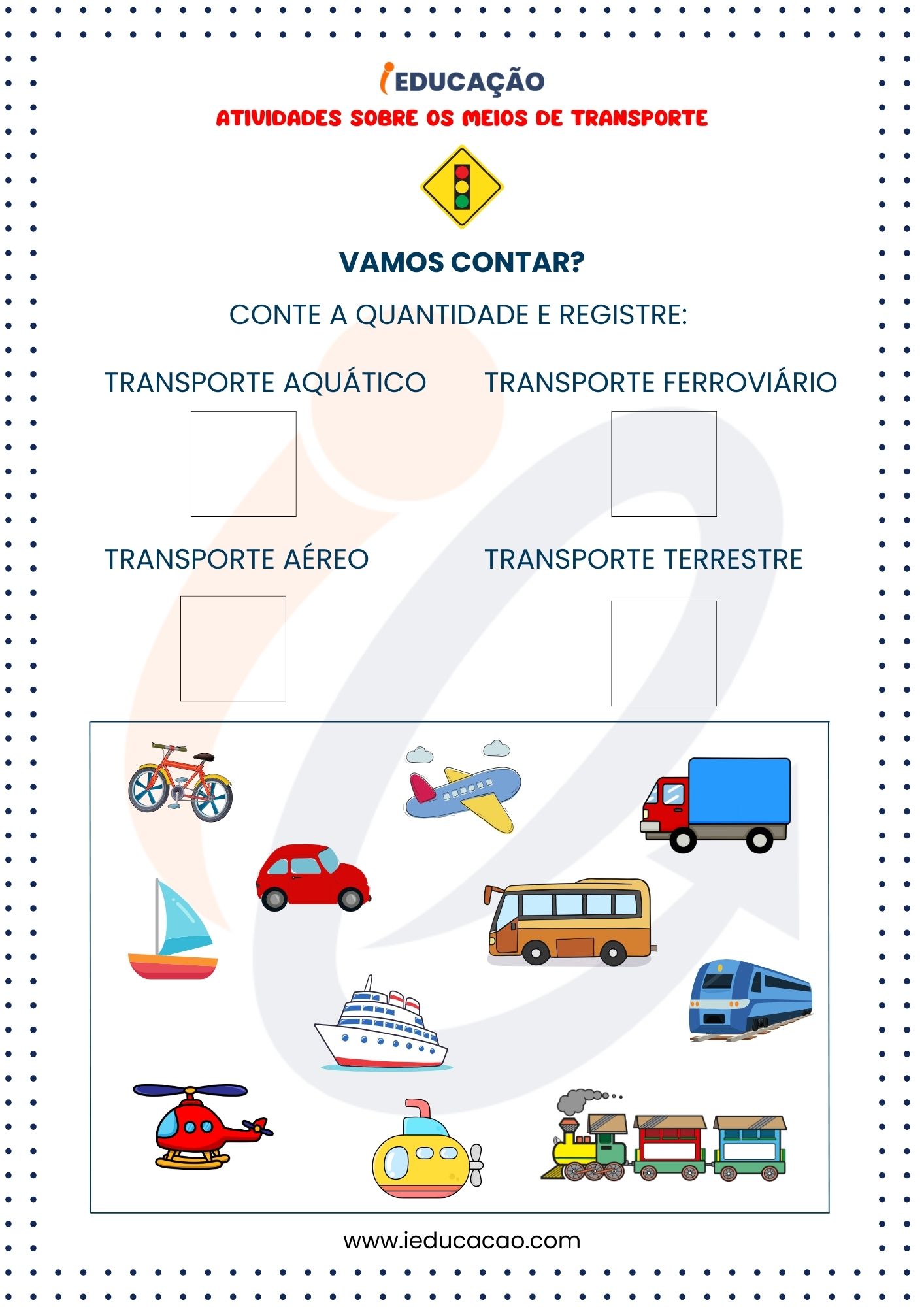 Atividades Sobre os Meios de Transporte- Atividade de Contagem